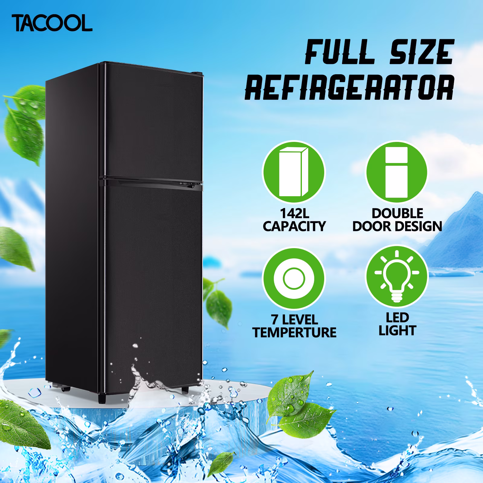 TACOOL 5.0 Cu.ft Double Door Mini Fridge with Top Freezer Compact Refrigerator for Home, Black, New - Image 3