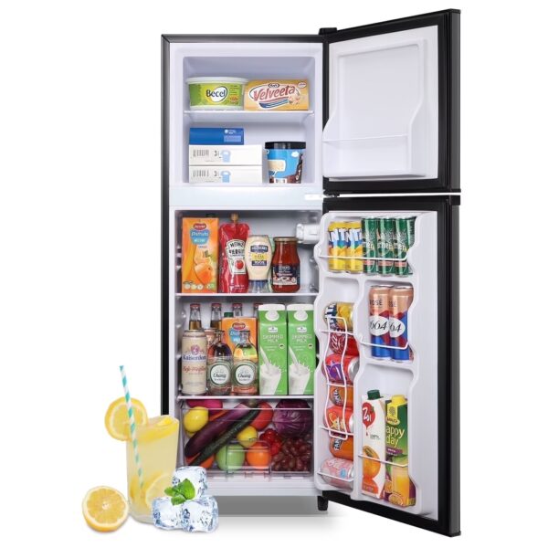 TACOOL 5.0 Cu.ft Double Door Mini Fridge with Top Freezer Compact Refrigerator for Home, Black, New