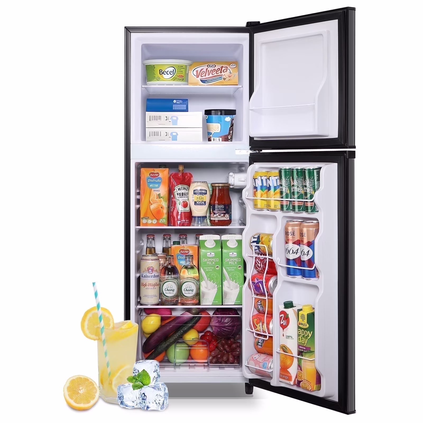 TACOOL 5.0 Cu.ft Double Door Mini Fridge with Top Freezer Compact Refrigerator for Home, Black, New
