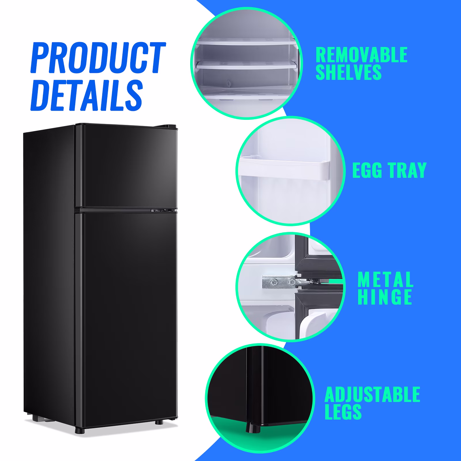 TACOOL Apartment Size Mini Fridge Dual Door 2.65Cu.ft Dorm Refrigerator, Black, New - Image 2