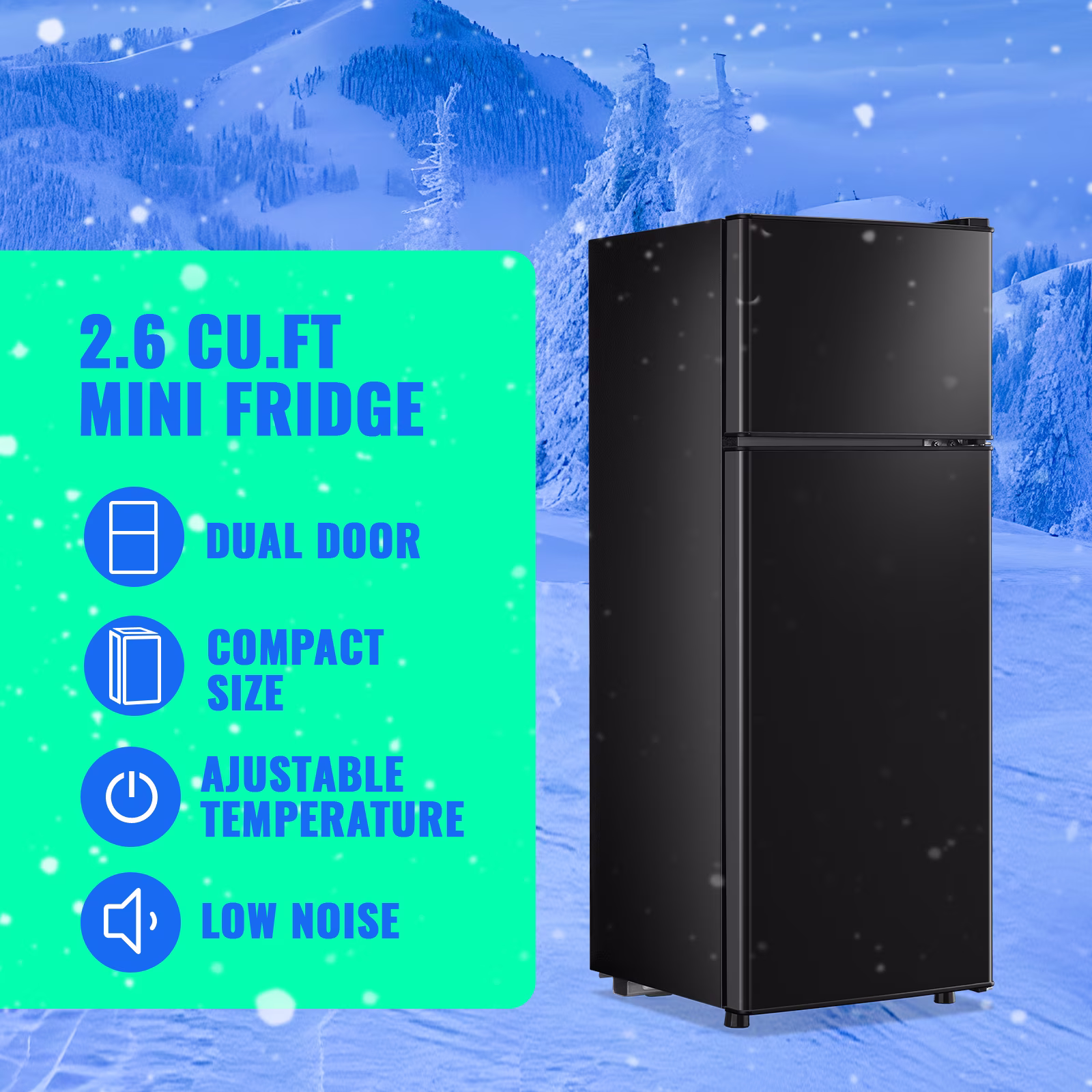 TACOOL Apartment Size Mini Fridge Dual Door 2.65Cu.ft Dorm Refrigerator, Black, New - Image 4