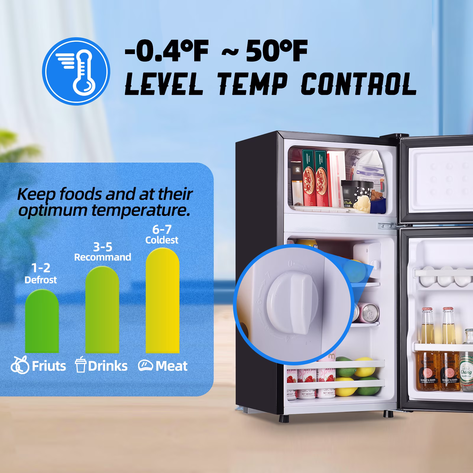 TACOOL Mini Refrigerator with Top Freezer 43 Liter Dual Door Small Refrigerator with 7-Level Adjustable Thermostat for Office, Silver - Image 4