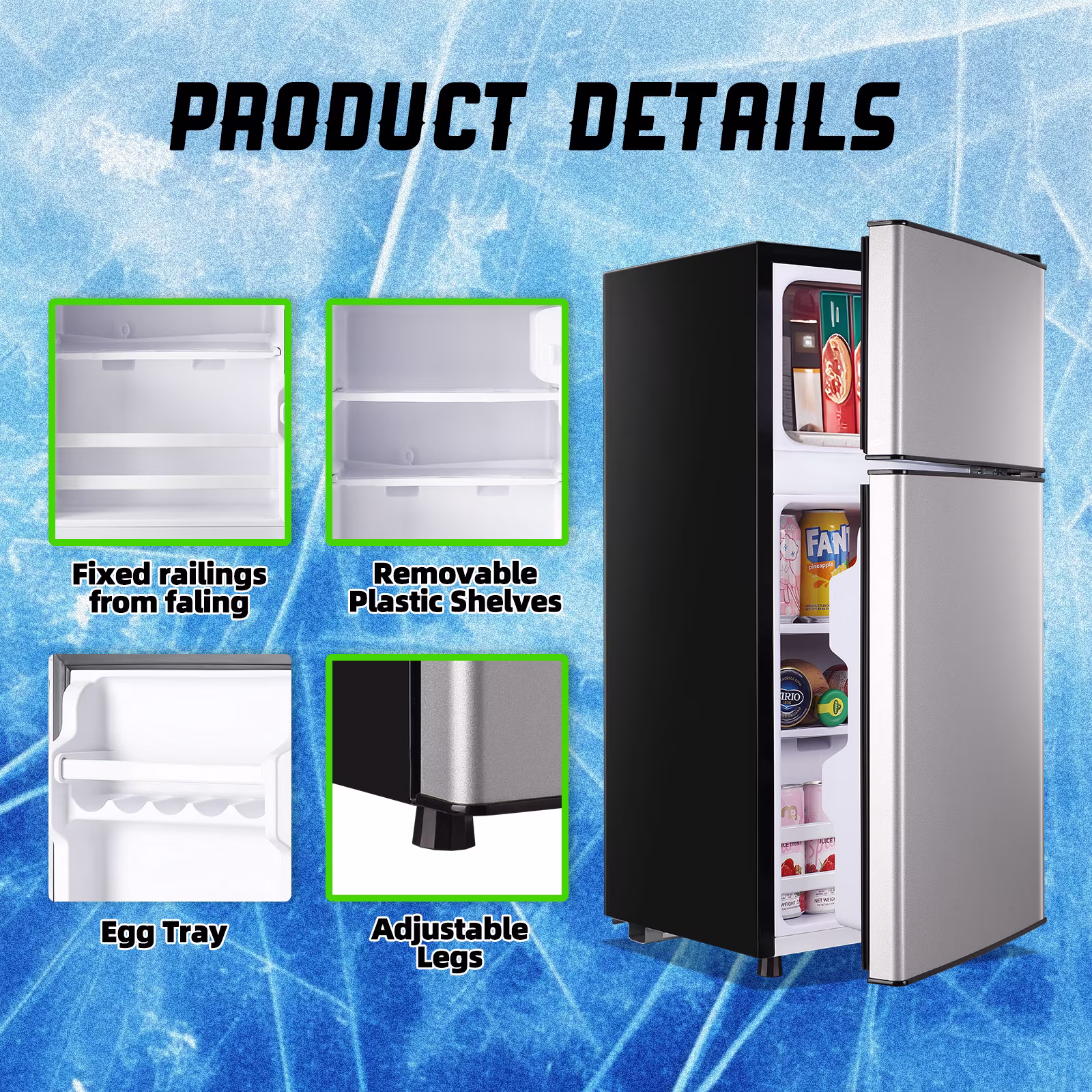 TACOOL Mini Refrigerator with Top Freezer 43 Liter Dual Door Small Refrigerator with 7-Level Adjustable Thermostat for Office, Silver - Image 5