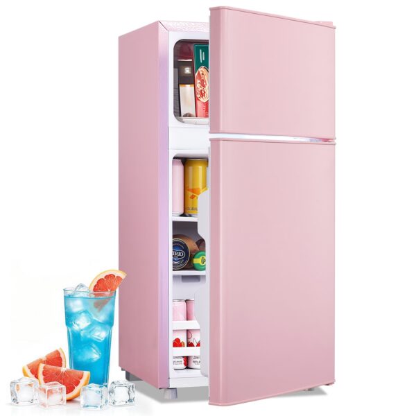 TACOOL Refrigerator with Top Freezer 2.4Cu.ft Two Door Small Mini Fridge for Person Use with Egg tray,Pink