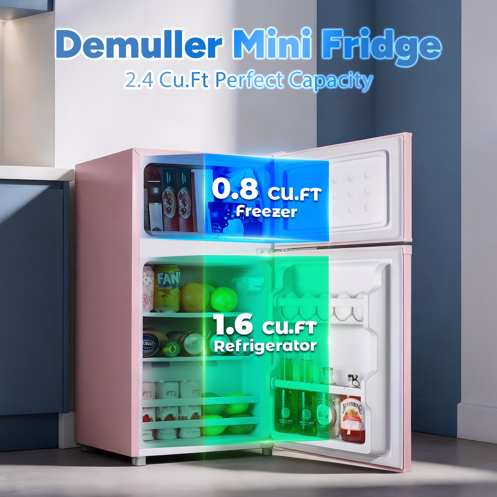 TACOOL Refrigerator with Top Freezer 2.4Cu.ft Two Door Small Mini Fridge for Person Use with Egg tray,Pink - Image 3