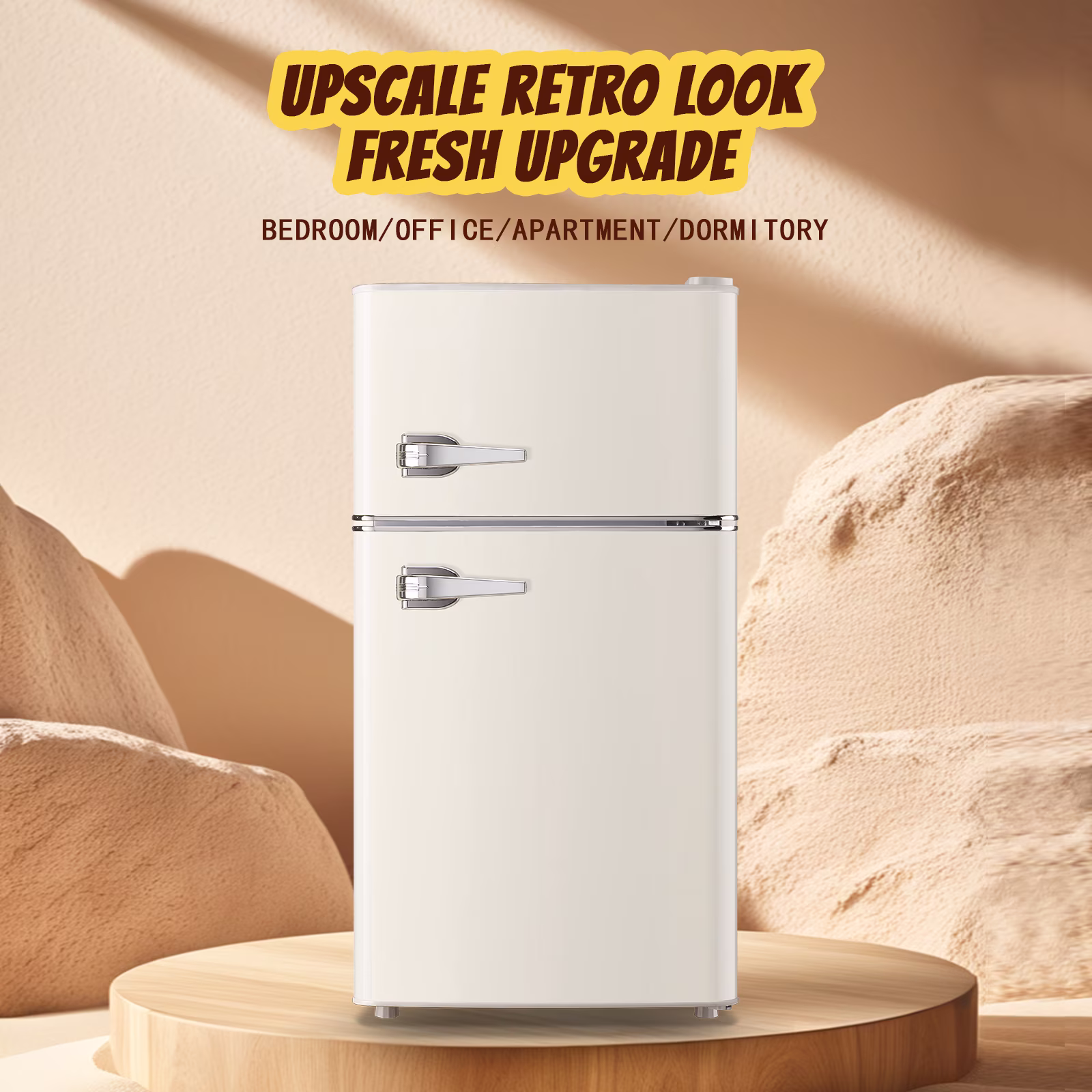 TACOOL Retro Mini Fridge with Dual Door 3.5Cu.ft Small Refrigerator with Freezer For Home White - Image 4