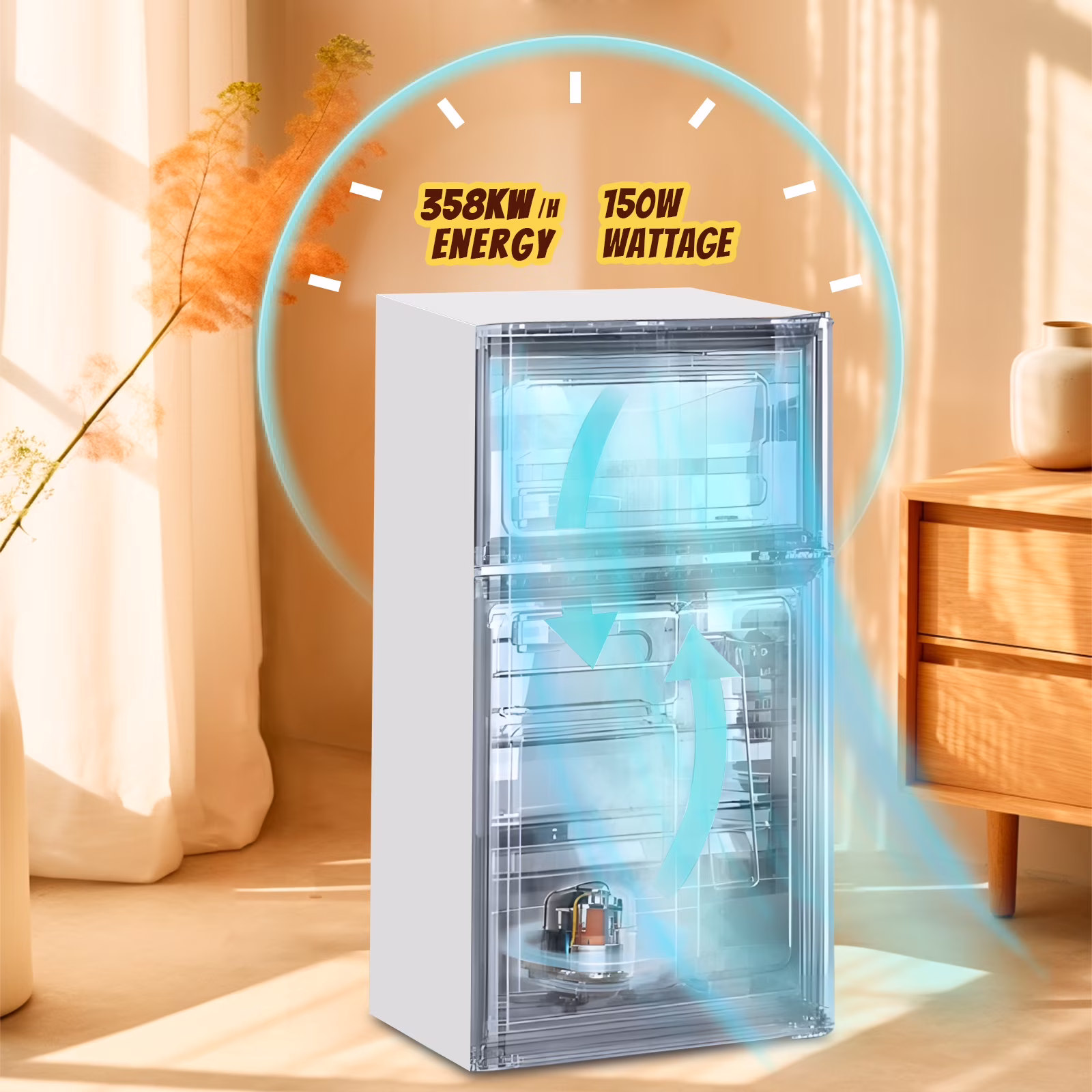 TACOOL Retro Mini Fridge with Dual Door 3.5Cu.ft Small Refrigerator with Freezer For Home White - Image 3
