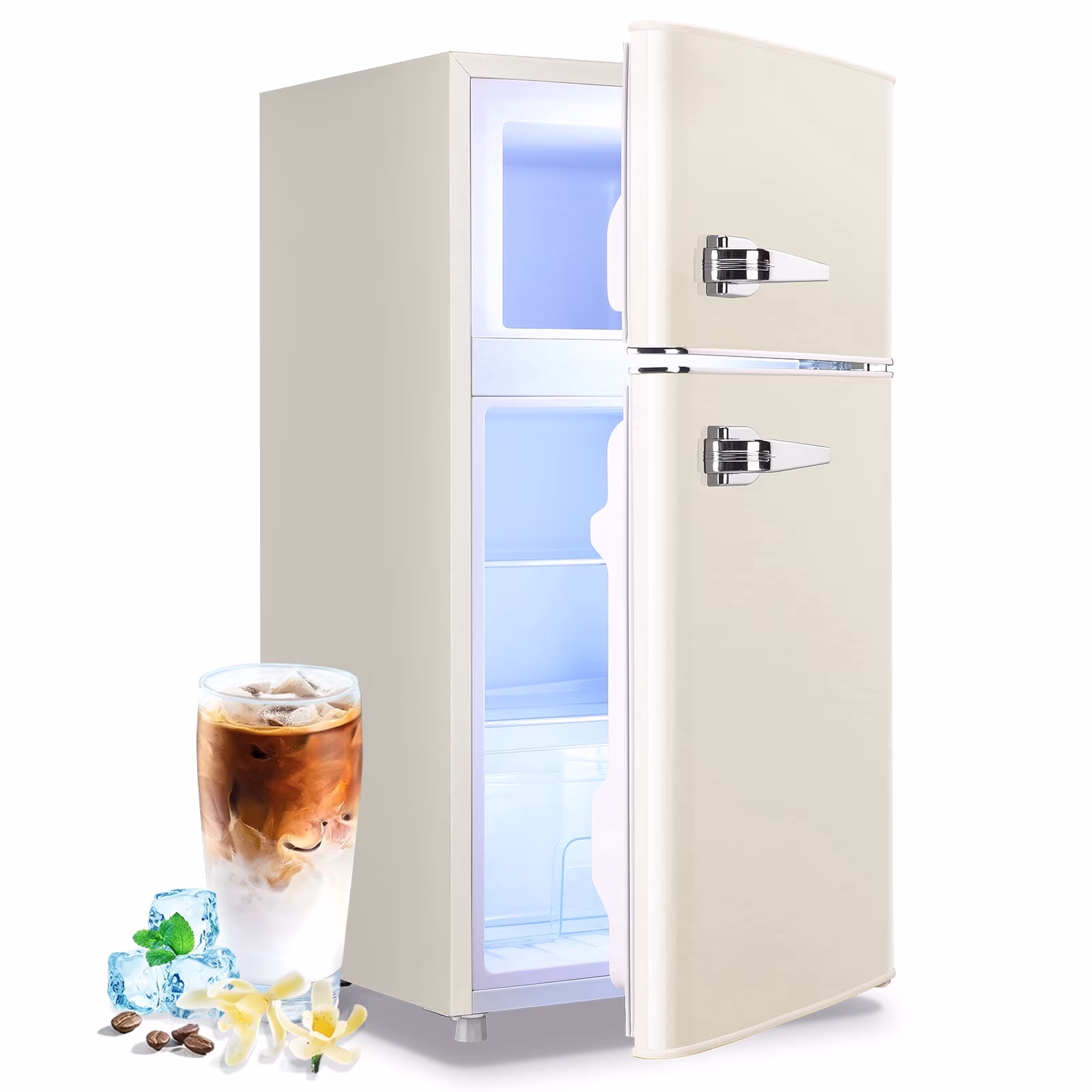 TACOOL Retro Mini Fridge with Dual Door 3.5Cu.ft Small Refrigerator with Freezer For Home White