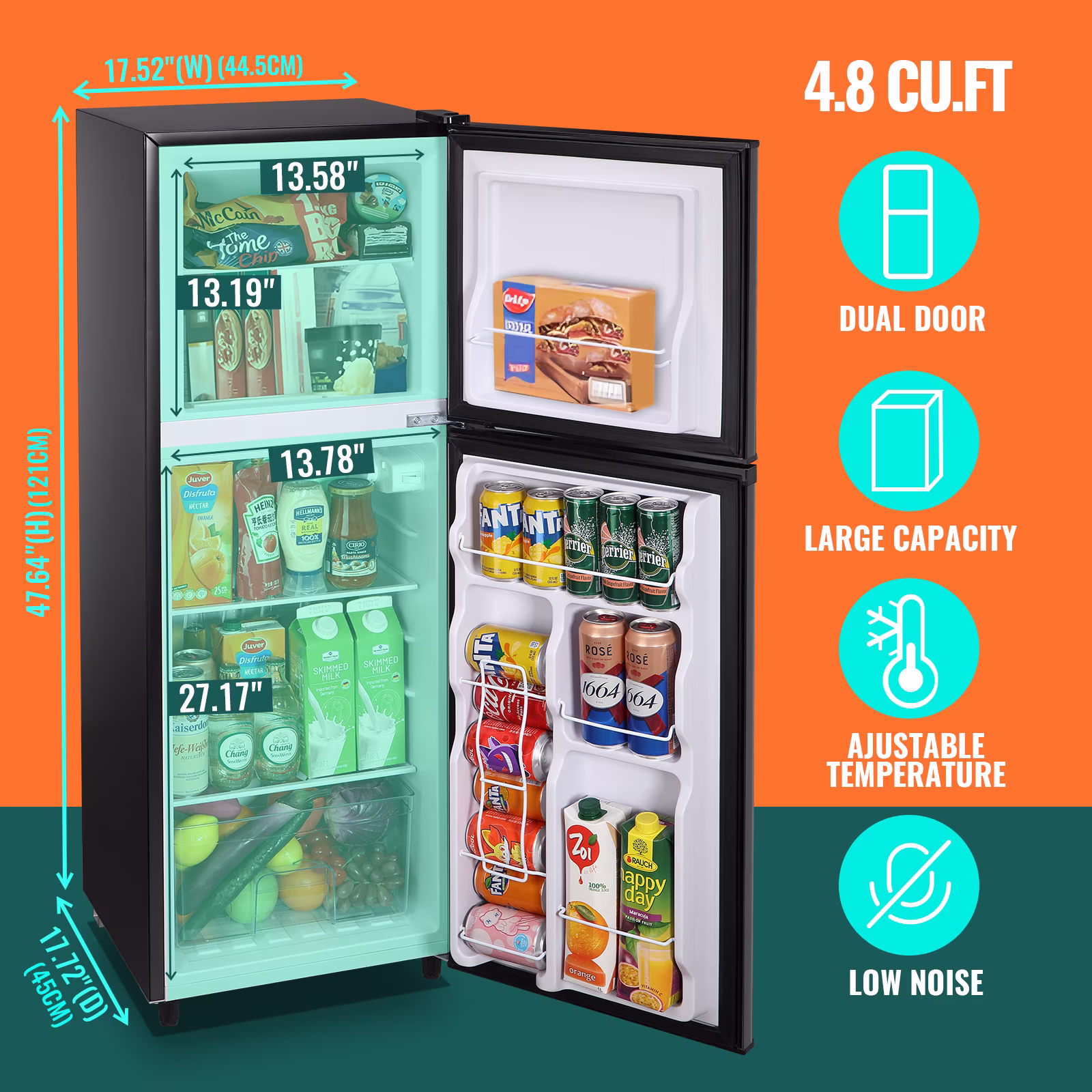 TACOOL Small Mini Fridge with Freezer 4.8Cu.ft Two Door Compact Refrigerator, Low Noise, Energy Saving, Black, New - Image 2