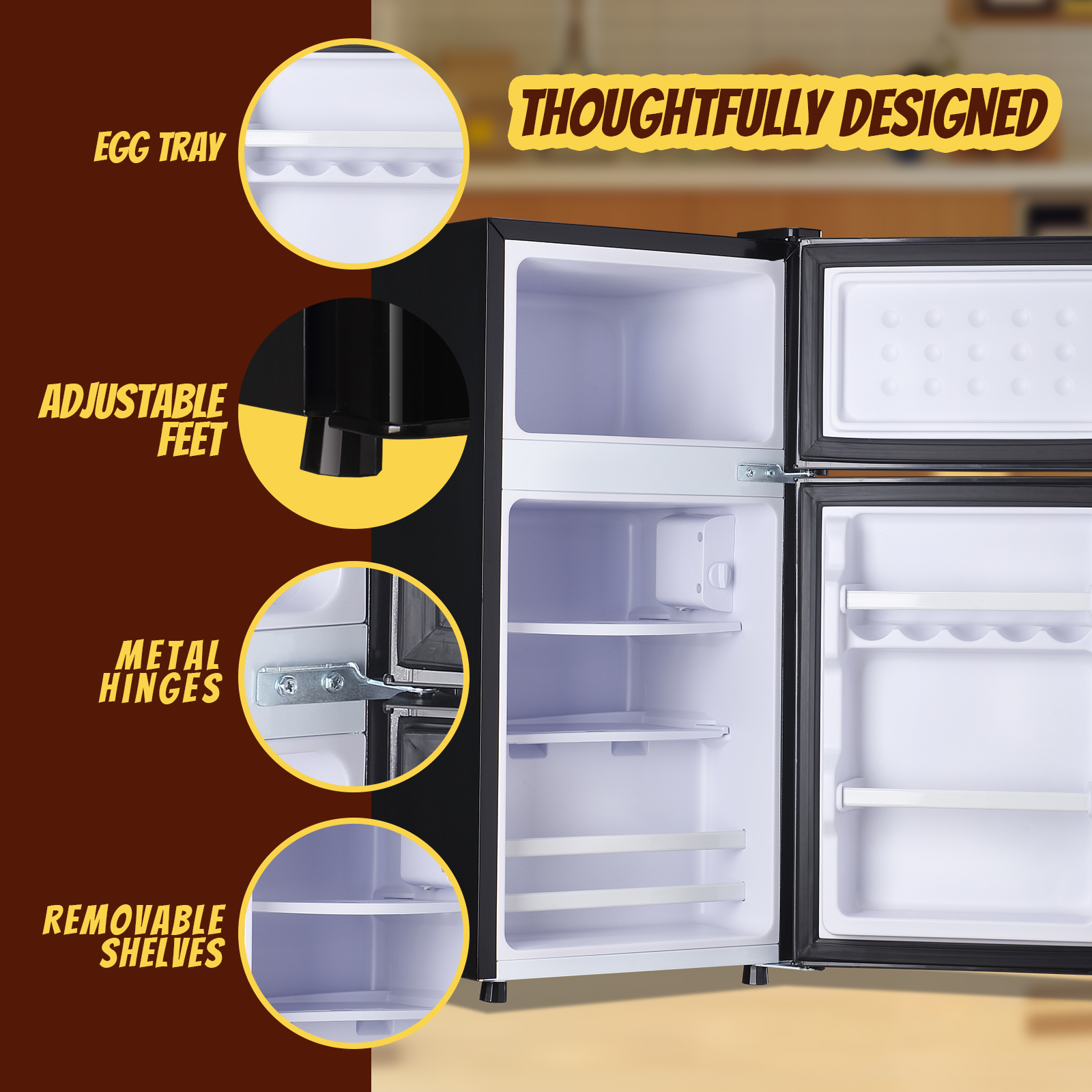 Tacool Small Mini Fridge with Top Freezer Compact Refrigerator Dual Door with Adjustable Thermostat Black for Home New - Image 2