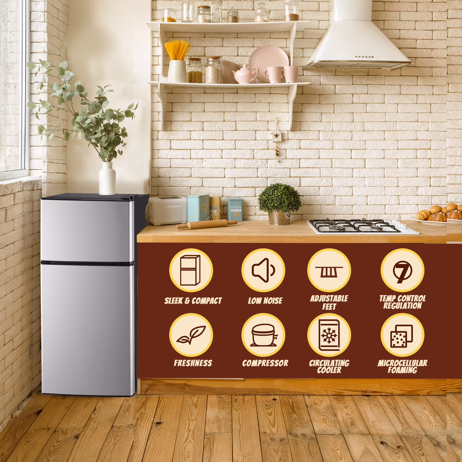 Tacool Small Mini Fridge with Top Freezer Compact Refrigerator Dual Door with Adjustable Thermostat Silver for Home New - Image 3