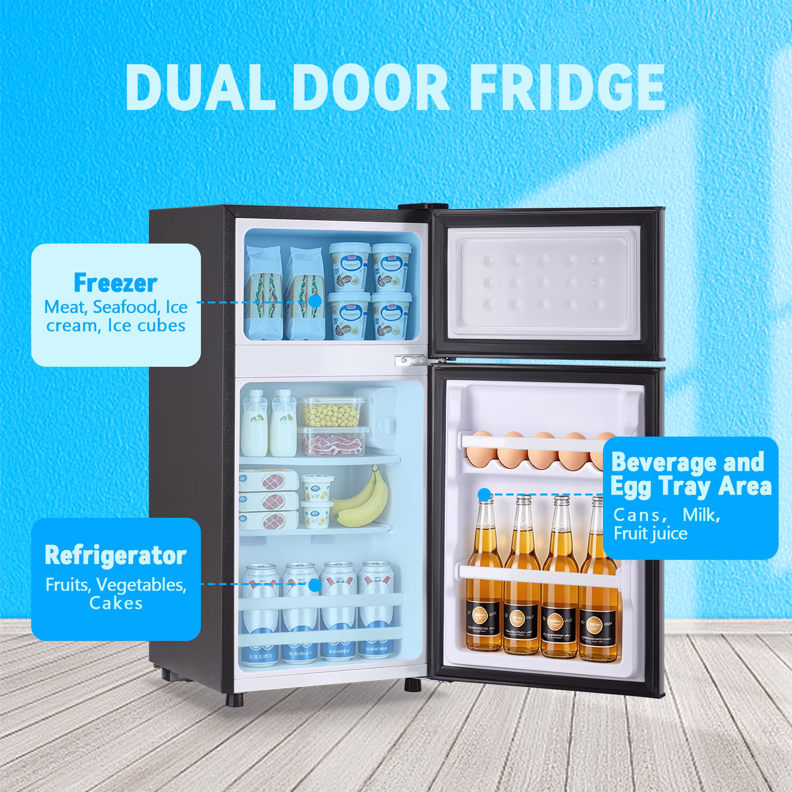 TACOOL Small Refrigerator with Freezer Mini Fridge with Removable Shelves for Bedroom 2.65Cu.Ft, 15"D x 15"W x 31"H GY - Image 5
