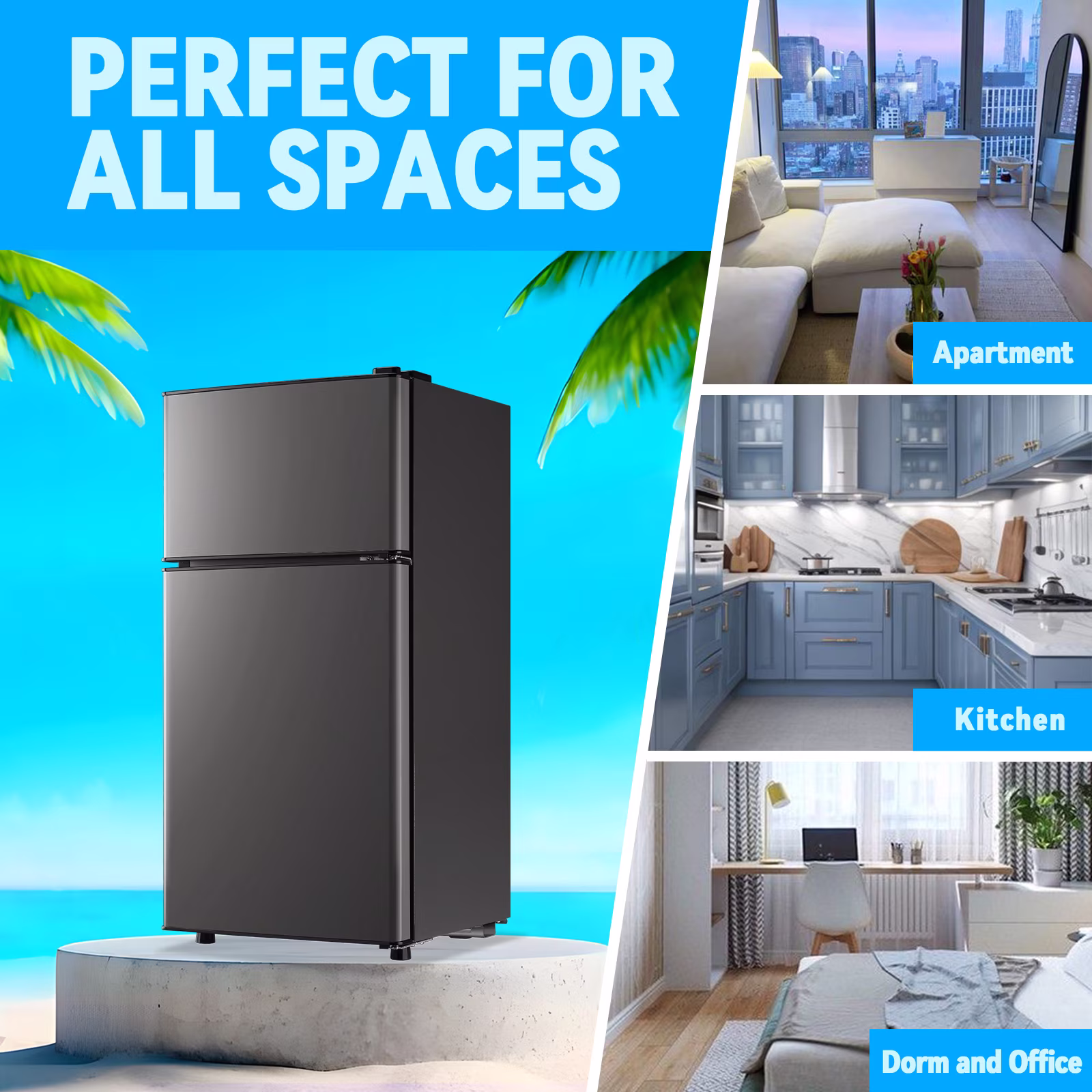 TACOOL Small Refrigerator with Freezer Mini Fridge with Removable Shelves for Bedroom 2.65Cu.Ft, 15"D x 15"W x 31"H GY - Image 3