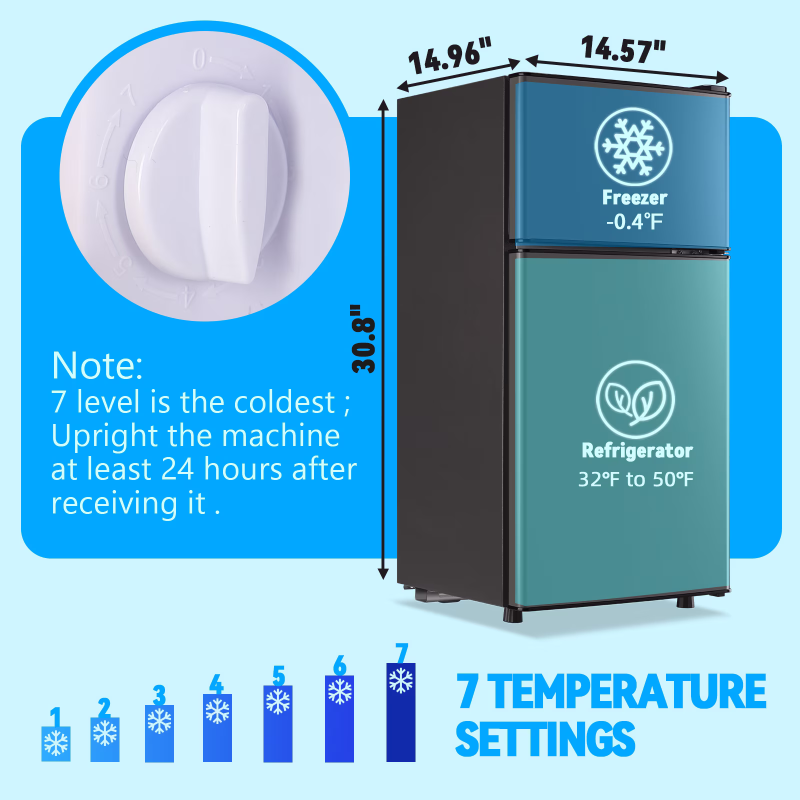TACOOL Small Refrigerator with Freezer Mini Fridge with Removable Shelves for Bedroom 2.65Cu.Ft, 15"D x 15"W x 31"H GY - Image 2