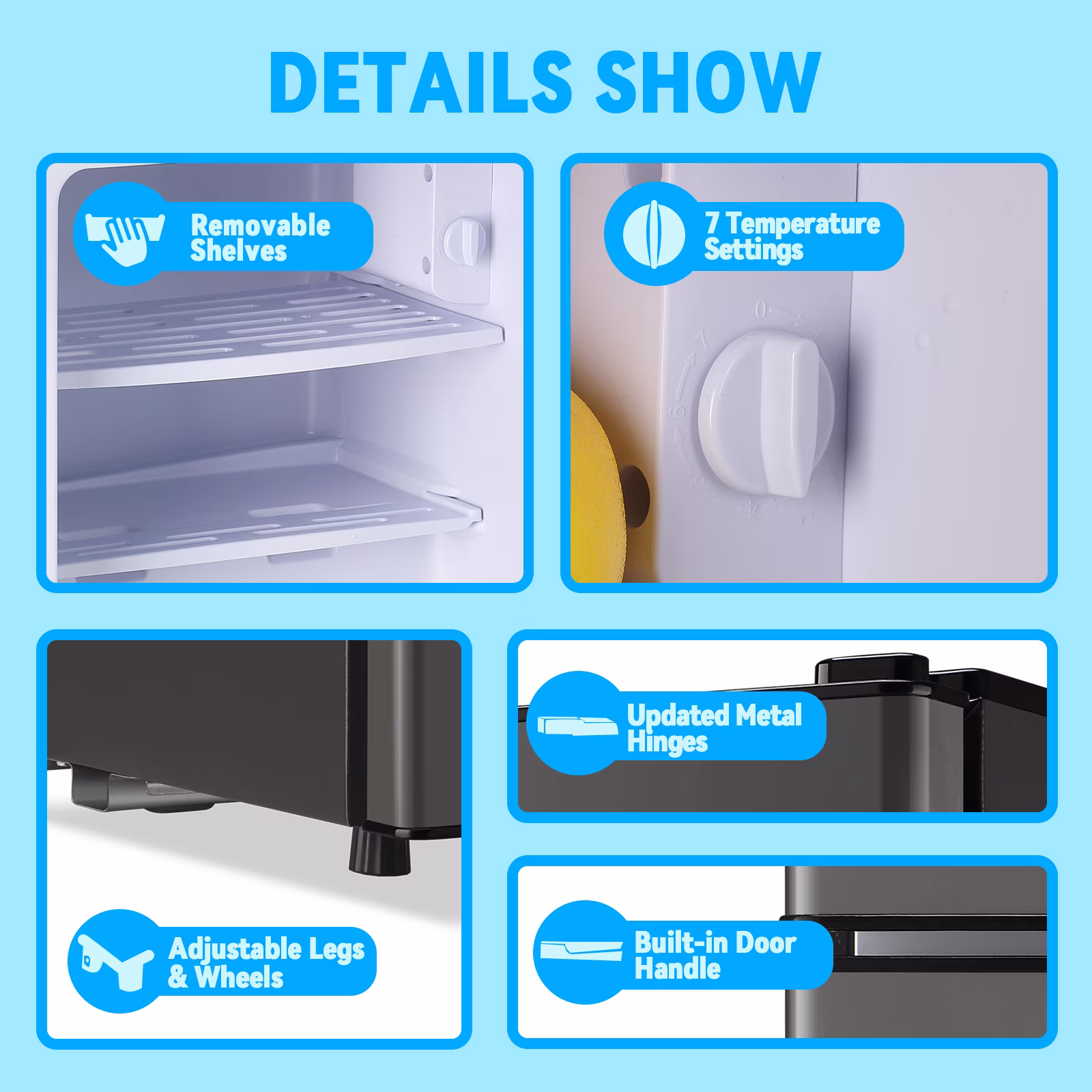 TACOOL Small Refrigerator with Freezer Mini Fridge with Removable Shelves for Bedroom 2.65Cu.Ft, 15"D x 15"W x 31"H GY - Image 4