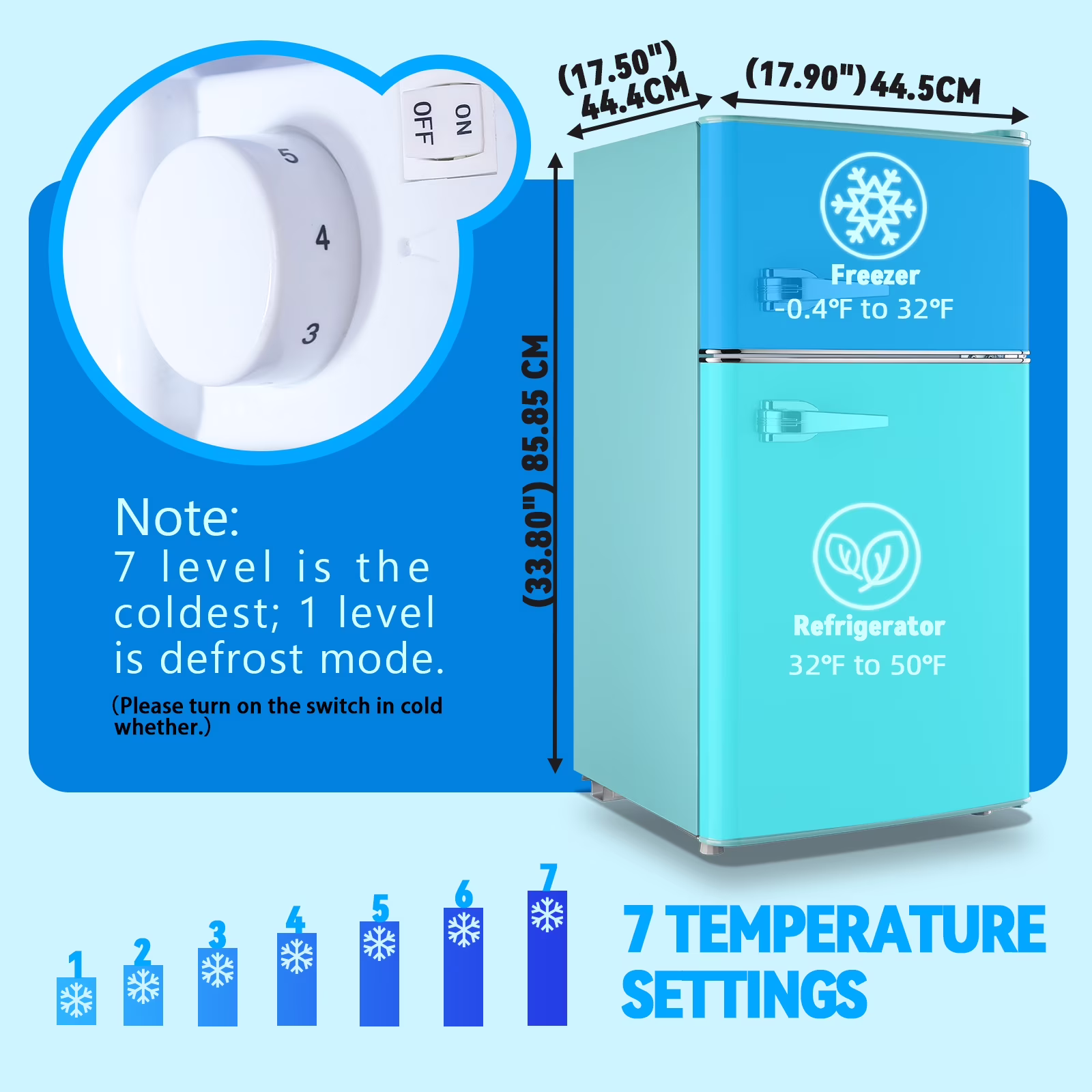 TACOOL Small Refrigerator with Freezer Retro Mini Fridge with Removable Shelves LED Light for Apartment 3.4Cu.Ft Blue - Image 3
