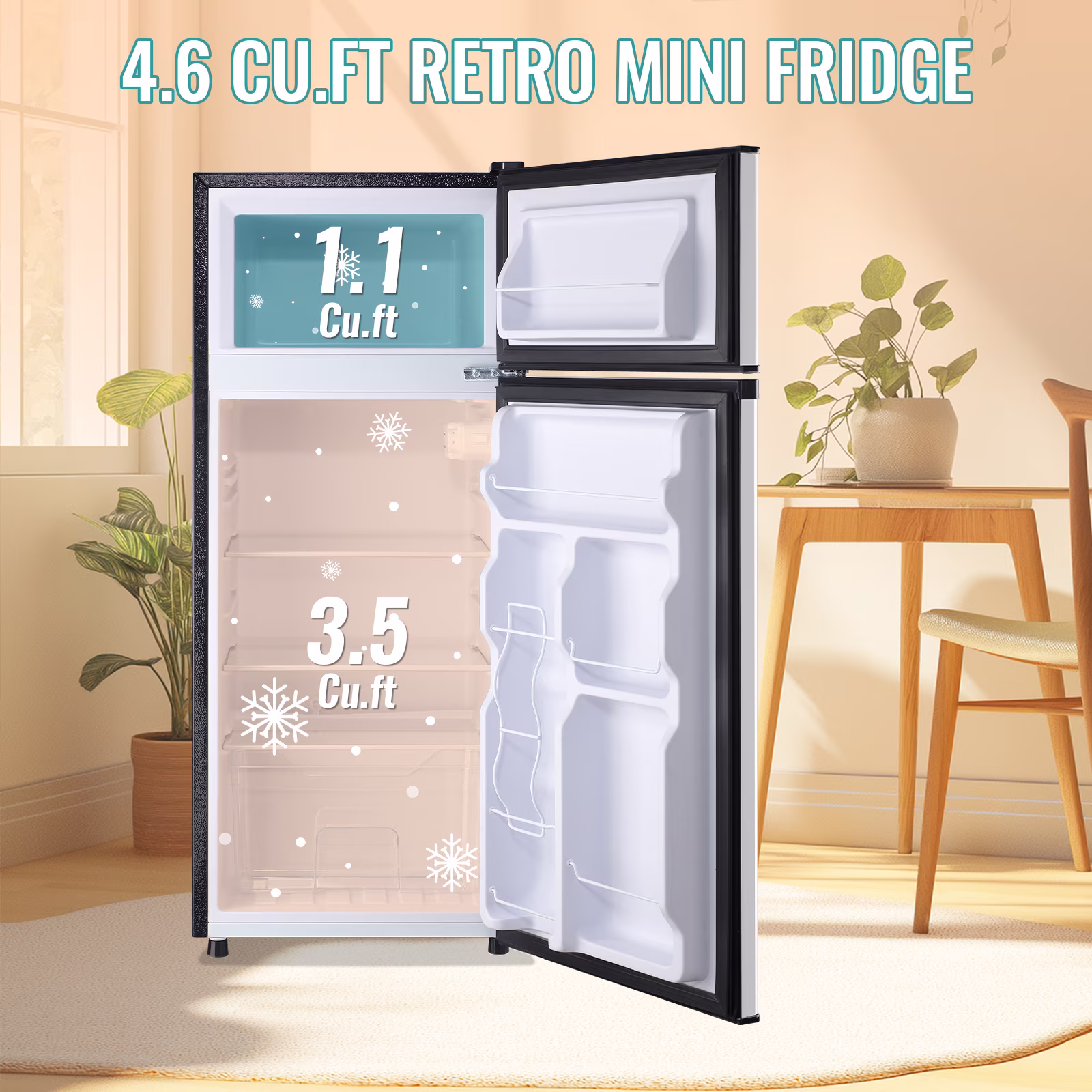 TACOOL Small Refrigerator with Top Freezer 4.6Cu.ft Two Door Mini Fridge with LED Light Extra Drink Space for Apartment Silver - Image 2