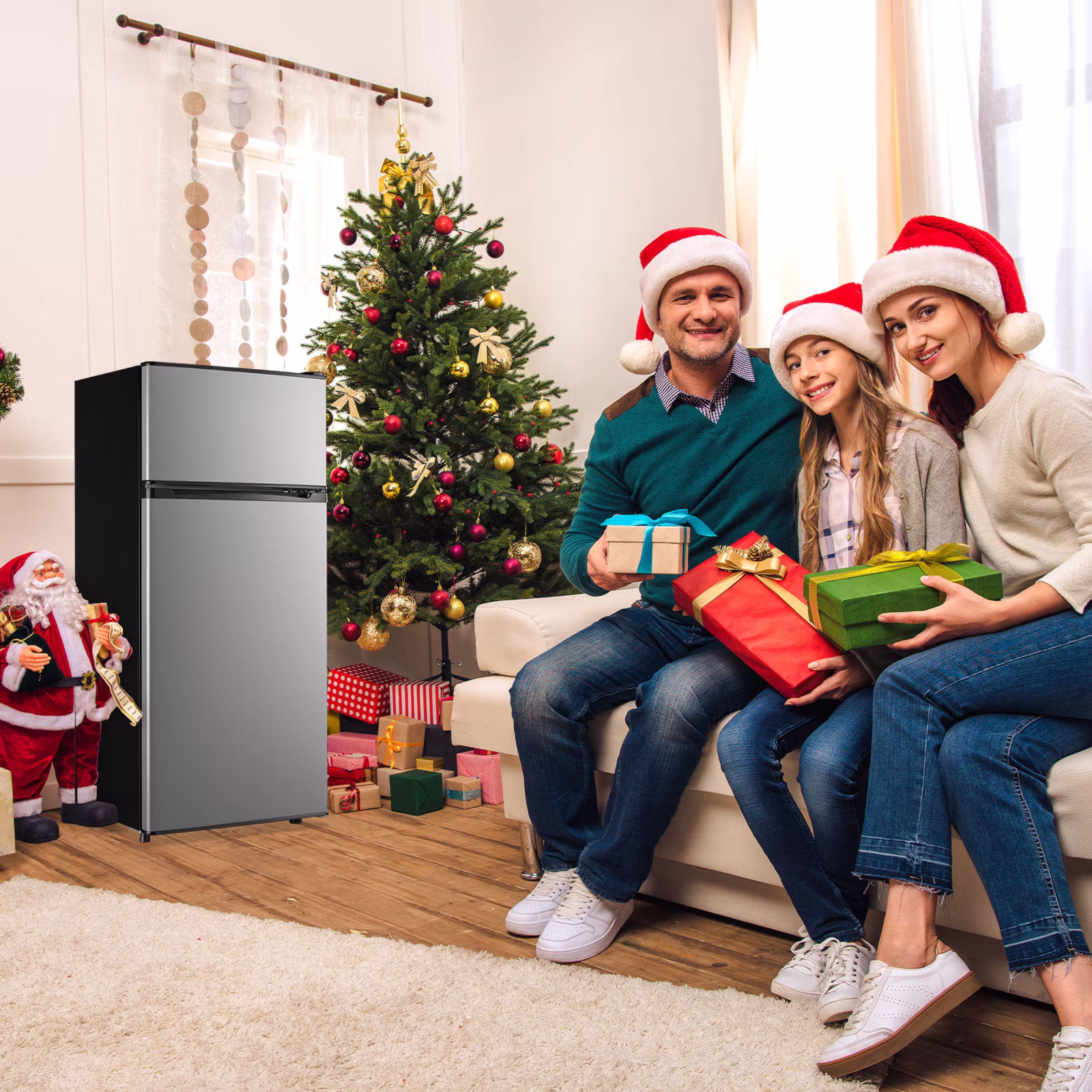 TACOOL Small Refrigerator with Top Freezer 4.6Cu.ft Two Door Mini Fridge with LED Light Extra Drink Space for Apartment Silver - Image 4
