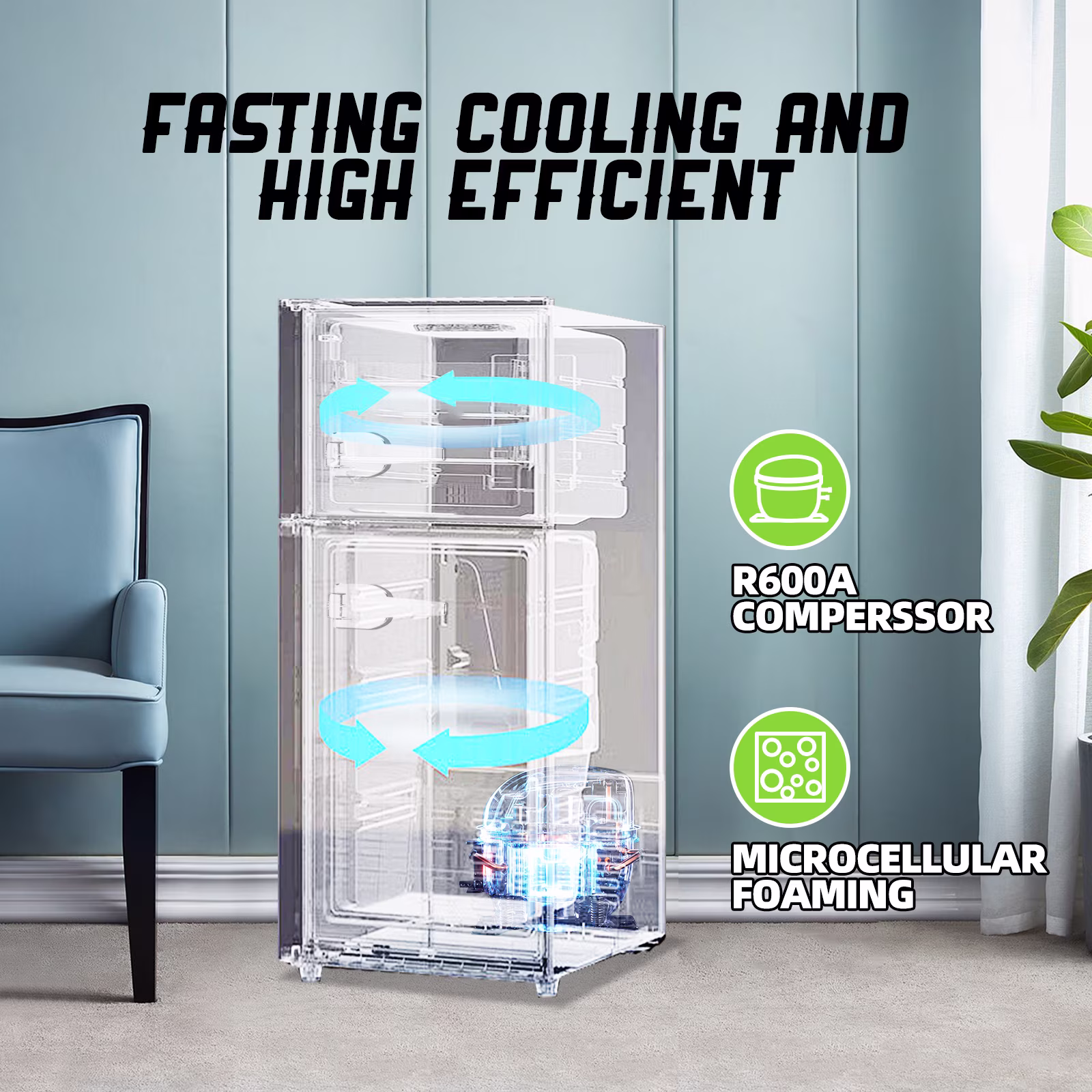 TACOOL Small Retro Mini Fridge with Top Freezer 100 Liter Dual Door Compact Refrigerator with Adjustable Thermostat LED Light, Low Noise for Dorm Cream White - Image 4