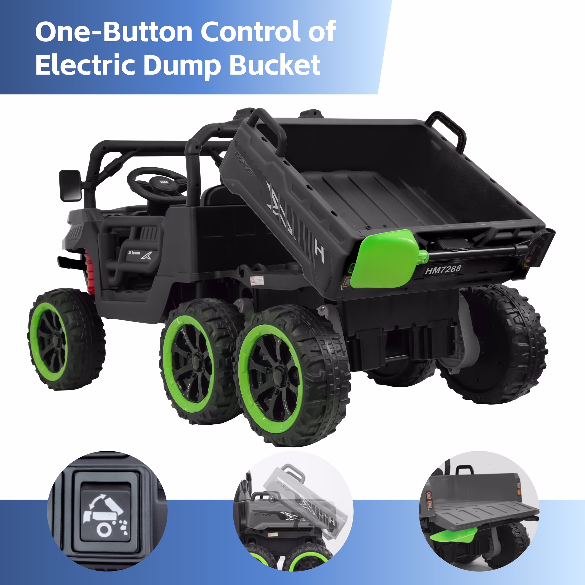 TCARAIWEN 24V 2-Seater Ride On Dump Truck,Ride on Car Truck,Ride on UTV W/,Ride on Toys W/ Dump Bed/Shovel, LED Light, Music, Remote Control,6 Wheels 4WD Ride On Toys for Boys Girls (Ages 3+)Black - Image 2