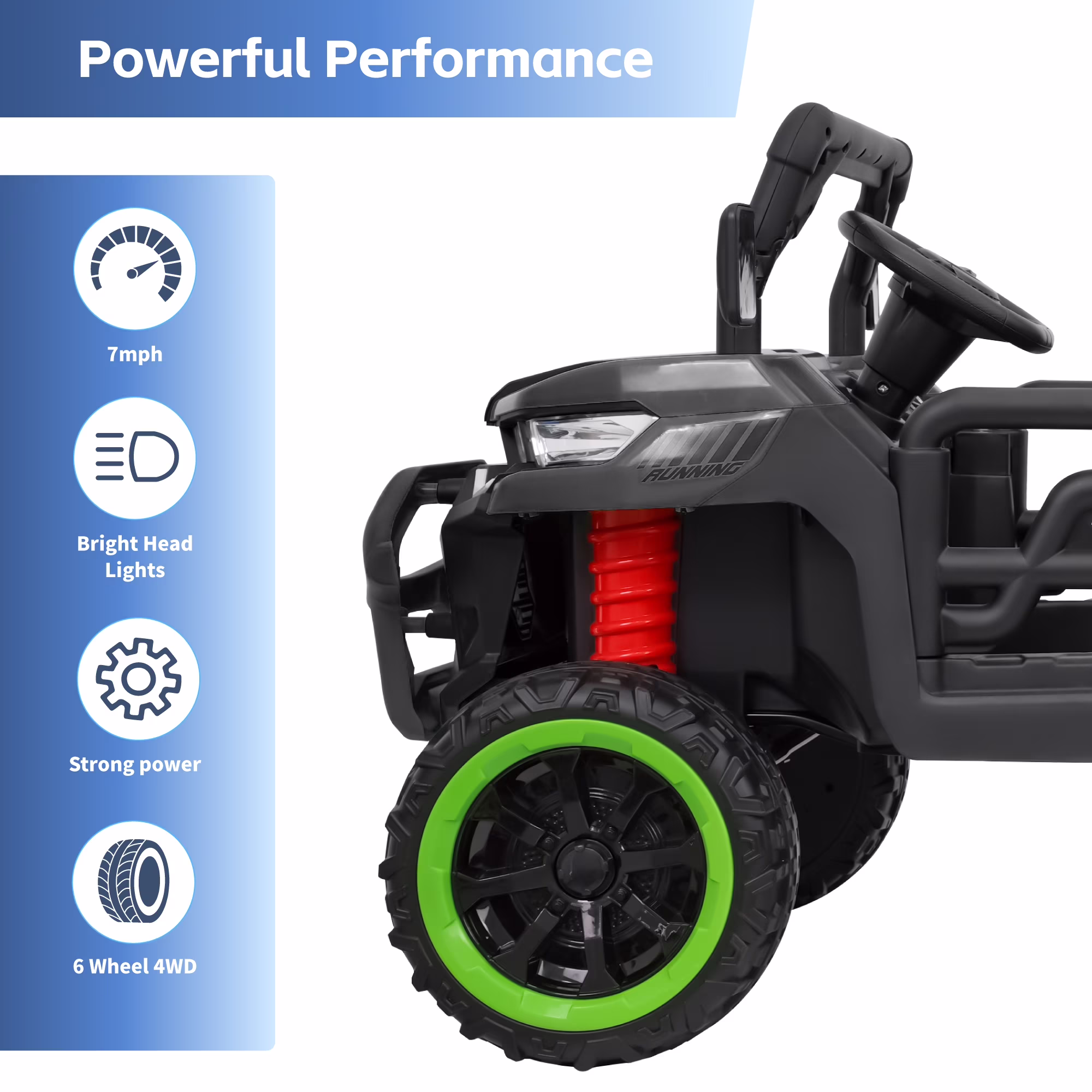 TCARAIWEN 24V 2-Seater Ride On Dump Truck,Ride on Car Truck,Ride on UTV W/,Ride on Toys W/ Dump Bed/Shovel, LED Light, Music, Remote Control,6 Wheels 4WD Ride On Toys for Boys Girls (Ages 3+)Black - Image 4
