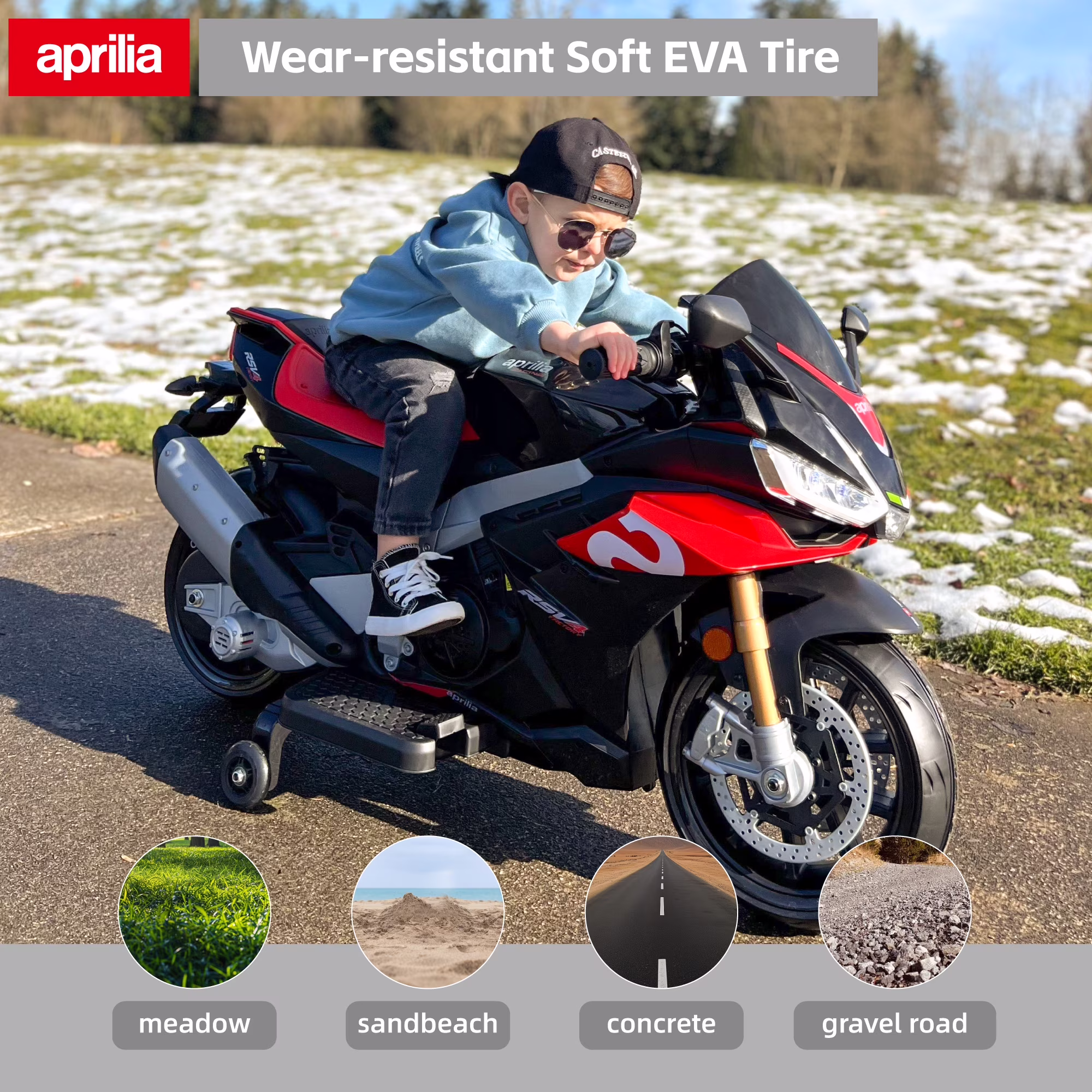 TCARAIWEN 24V Kids Motorcycle Electric Motorbike Aprilia Licensed Ride on Toy,Battery Powered for Kids 3-11 Years Old,Black - Image 3