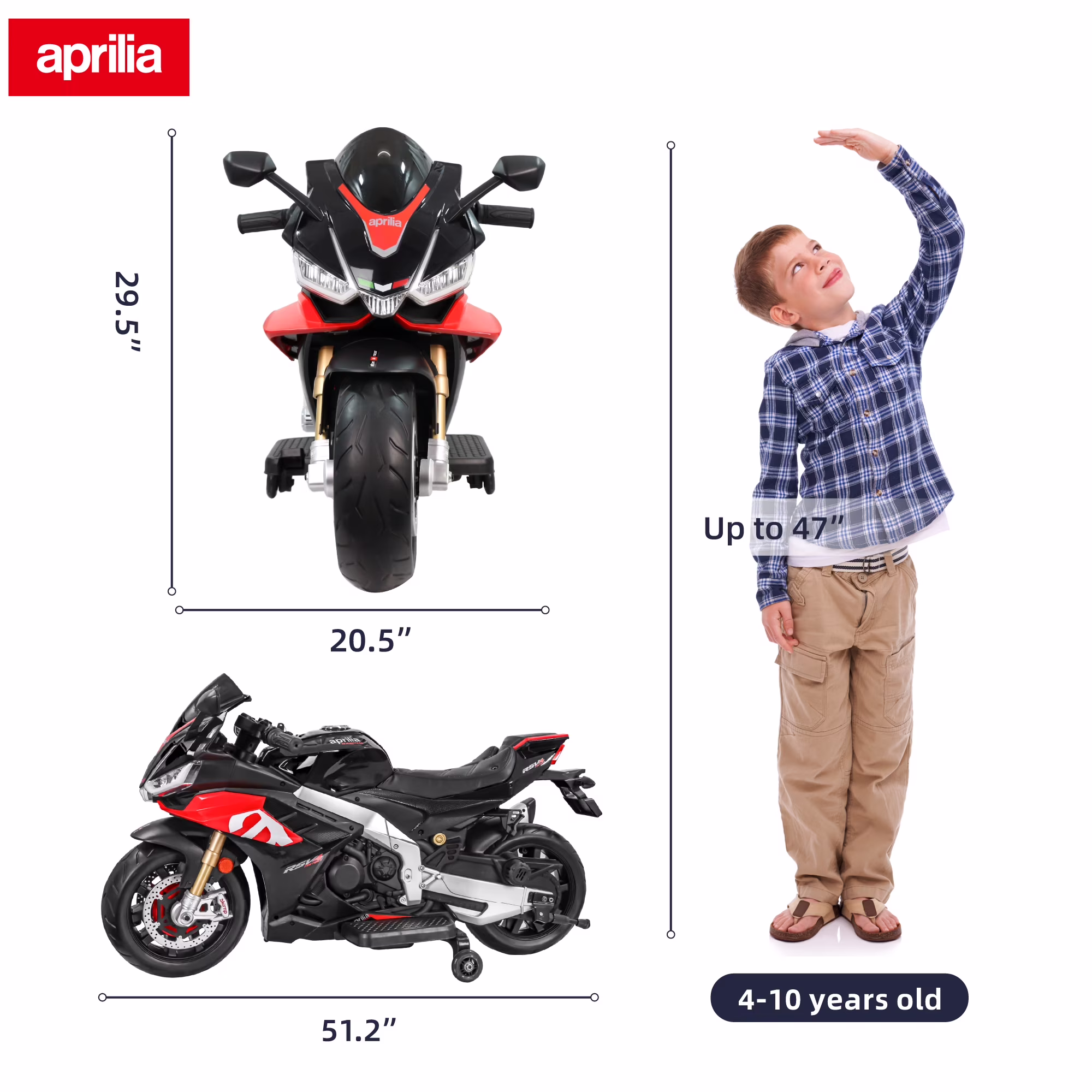 TCARAIWEN 24V Kids Motorcycle Electric Motorbike Aprilia Licensed Ride on Toy,Battery Powered for Kids 3-11 Years Old,Black - Image 5