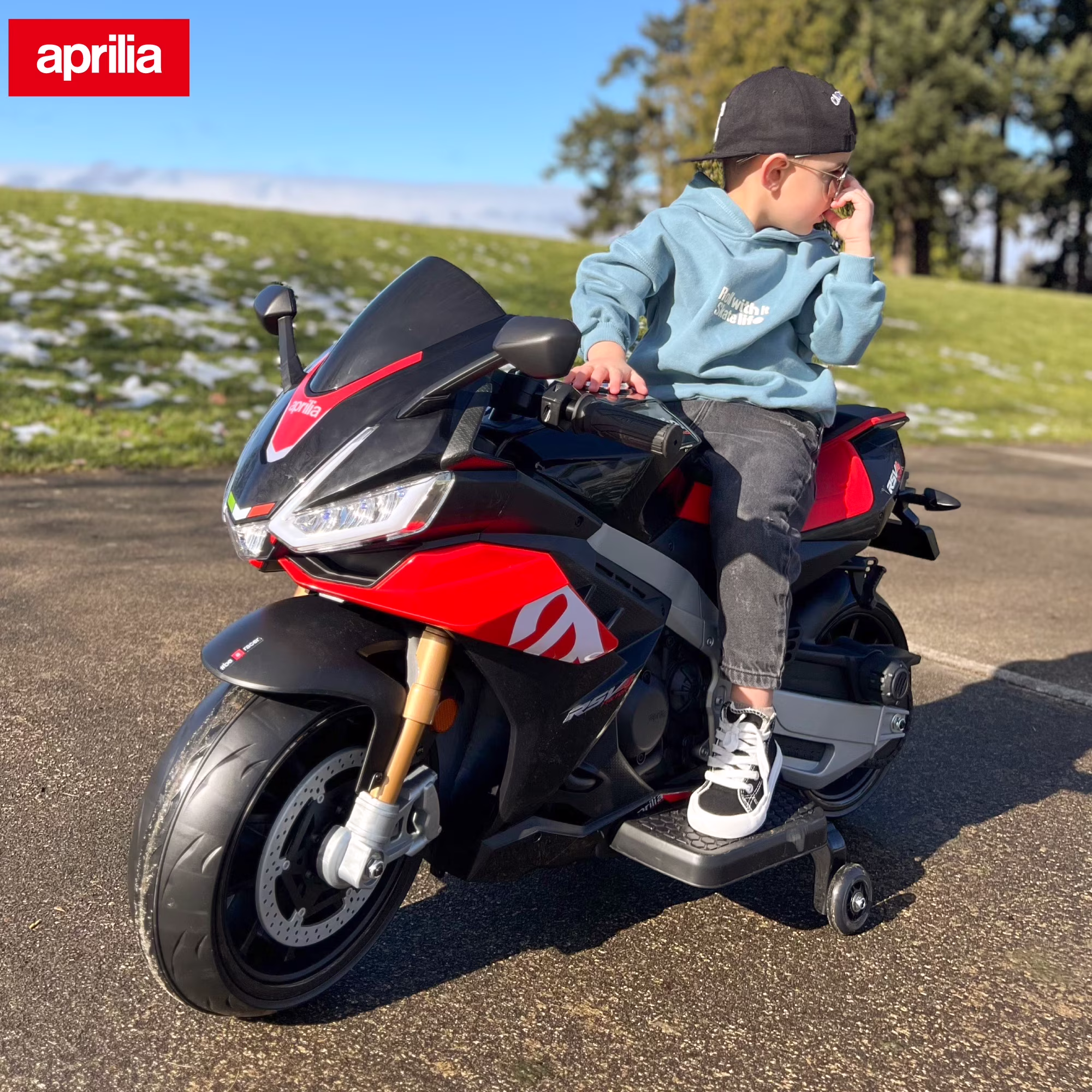 TCARAIWEN 24V Kids Motorcycle Electric Motorbike Aprilia Licensed Ride on Toy,Battery Powered for Kids 3-11 Years Old,Black - Image 2