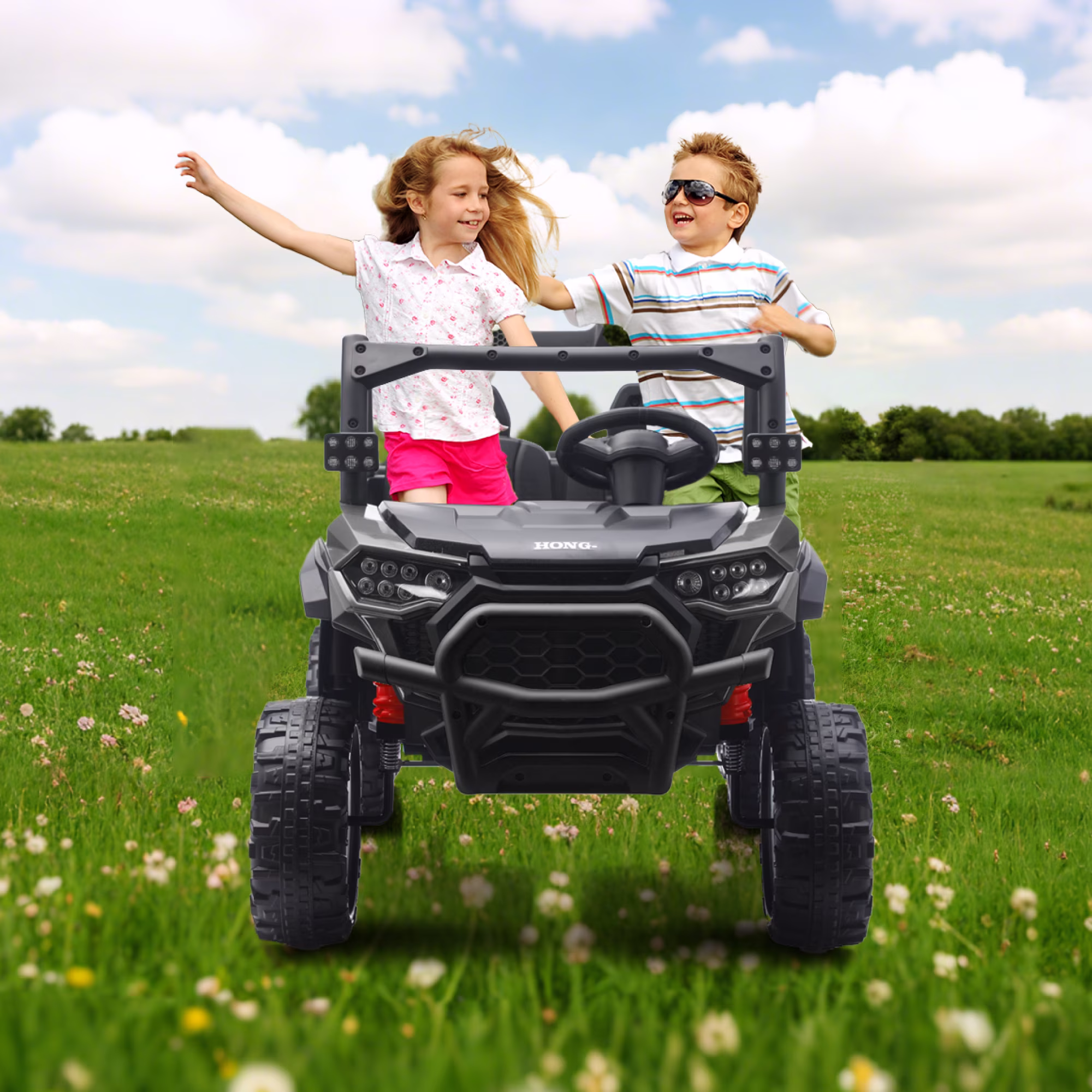 TCARAIWEN 24V Ride On 2 Seater Dump Truck with Remote Control, Ride on UTV W/,2 Speed 4WD Power Ride Cars 6x6 Wheels Ride on Toys W/ Dump Bed/Shovel for Boys Girls,Black - Image 4