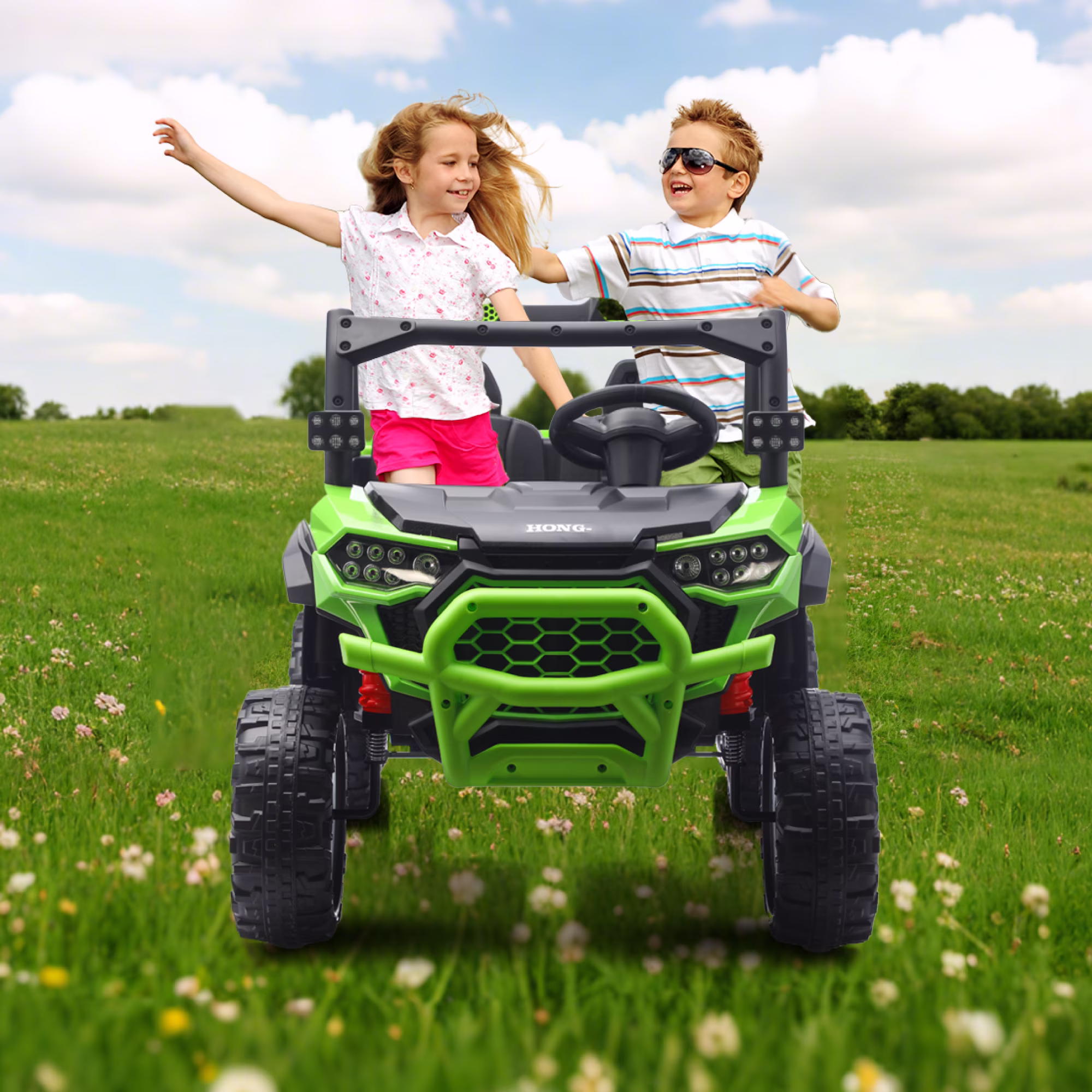 TCARAIWEN 24V Ride On 2 Seater Dump Truck with Remote Control, Ride on UTV W/,2 Speed 4WD Power Ride Cars 6x6 Wheels Ride on Toys W/ Dump Bed/Shovel for Boys Girls,Green - Image 3