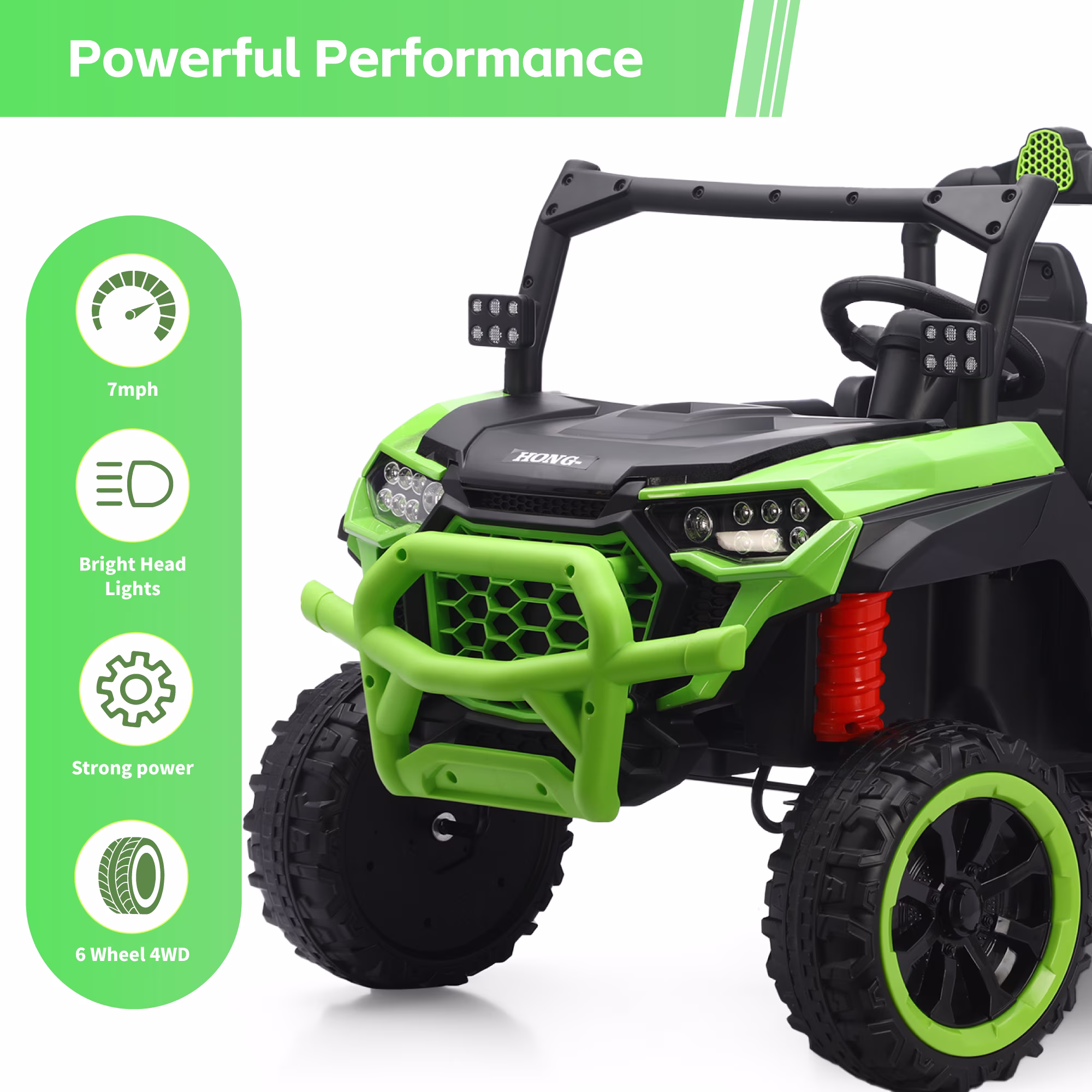 TCARAIWEN 24V Ride On 2 Seater Dump Truck with Remote Control, Ride on UTV W/,2 Speed 4WD Power Ride Cars 6x6 Wheels Ride on Toys W/ Dump Bed/Shovel for Boys Girls,Green - Image 2