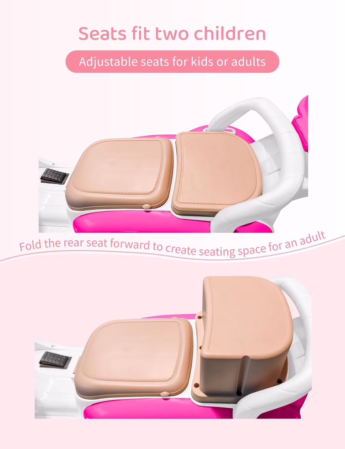 TCARAIWEN Girls Electric Motorcycle, 2 Seats Kids Motorcycle,12V Ride On Scooter for Kids with Storage Compartments, Cute Design with Stable 3-Wheel Structure, Ideal Moped for Girls Ages 3-6 (Rose) - Image 4