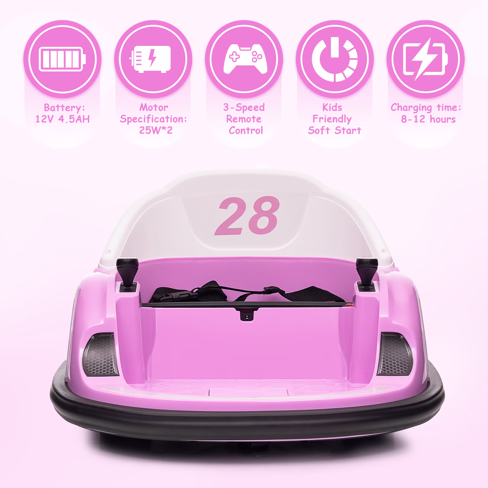 Telyswee 12V Ride On Bumper Car for Kids Ride on Toy Gifts Toddlers Electric Bumping Car with Remote Control, Battery Display, 360 Degree Spin, LED Lights, Music - Image 3
