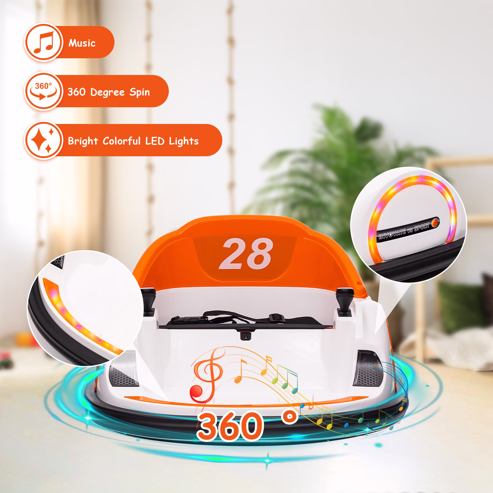 Telyswee 12V Ride On Bumper Car for Kids Ride on Toy Gifts Toddlers Electric Bumping Car with Remote Control, Battery Display, 360 Degree Spin, LED Lights, Music - Image 5