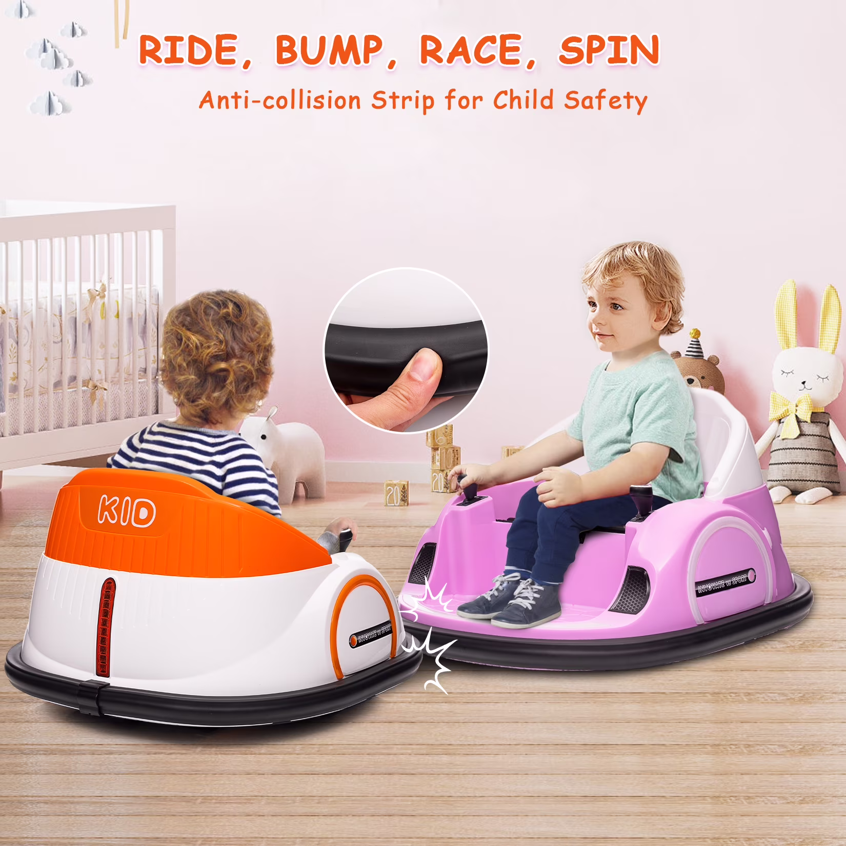 Telyswee 12V Ride On Bumper Car for Kids Ride on Toy Gifts Toddlers Electric Bumping Car with Remote Control, Battery Display, 360 Degree Spin, LED Lights, Music - Image 4