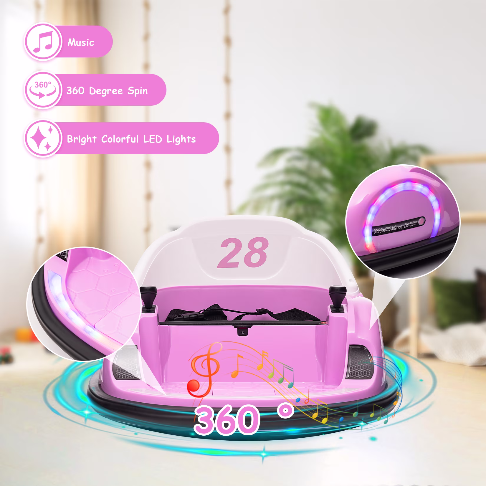 Telyswee 12V Ride On Bumper Car for Kids Ride on Toy Gifts Toddlers Electric Bumping Car with Remote Control, Battery Display, 360 Degree Spin, LED Lights, Music - Image 5