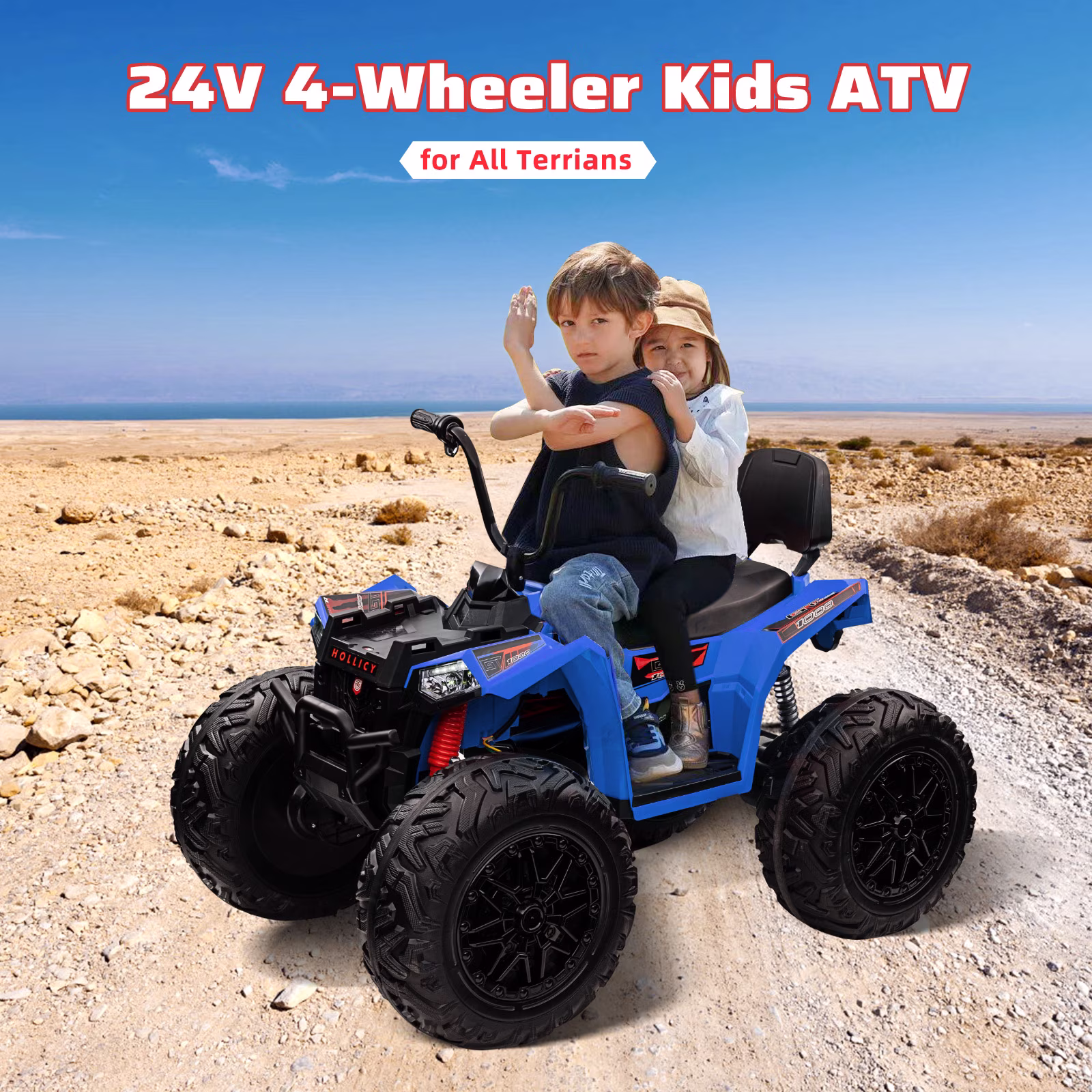 Telyswee Kids ATV 24V Ride on Car 4WD Quad Electric Vehicle, 4x80W Powerful Engine, with 7AHx2 Large Battery, Accelerator Handle, EVA Tires, LED Light, Full Metal Suspensions, Bluetooths & Music - Image 2