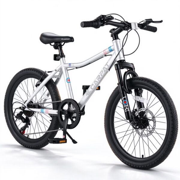 Teqhome 20 Inch Kids Mountain Bike with 7-Speed Front Suspension Carbon Steel Frame Disc Brake Bicycle for Boys and Girls Ages 6-12 (White)