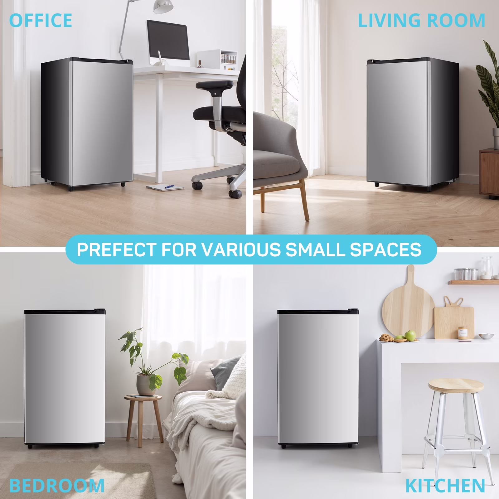 TINKLE WELL 3.2 Cu Ft Mini Fridge with Freezer, Compact Single Door Refrigerator, Energy Efficient, Low Noise, Adjustable Thermostat for Bedroom, Dorm, Office, silver - Image 3