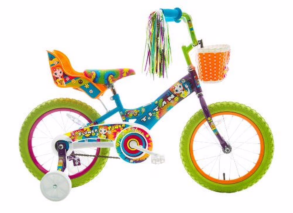 Titan Girls BMX Bike for Kids Ages 4 to 7 with 16 Inch Wheels Training Wheels and Basket