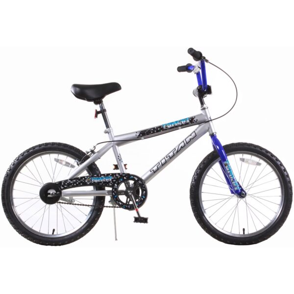 Titan Tomcat Boys BMX Bike with 20 Inch Wheels Silver Blue Coaster Brake Steel Frame Ages 7 to 12