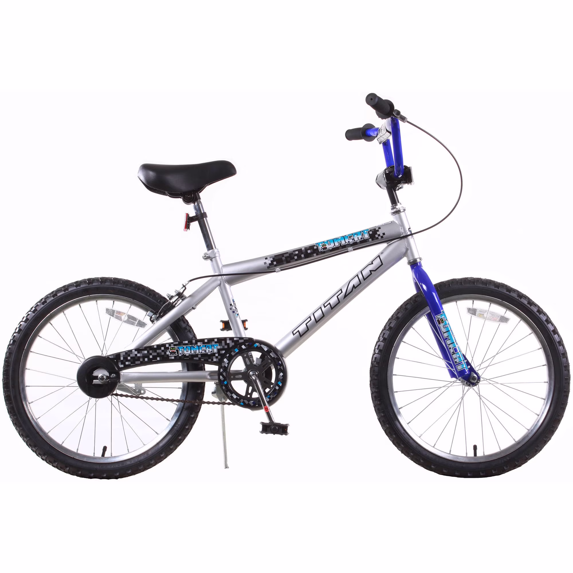 Titan Tomcat Boys BMX Bike with 20 Inch Wheels Silver Blue Coaster Brake Steel Frame Ages 7 to 12