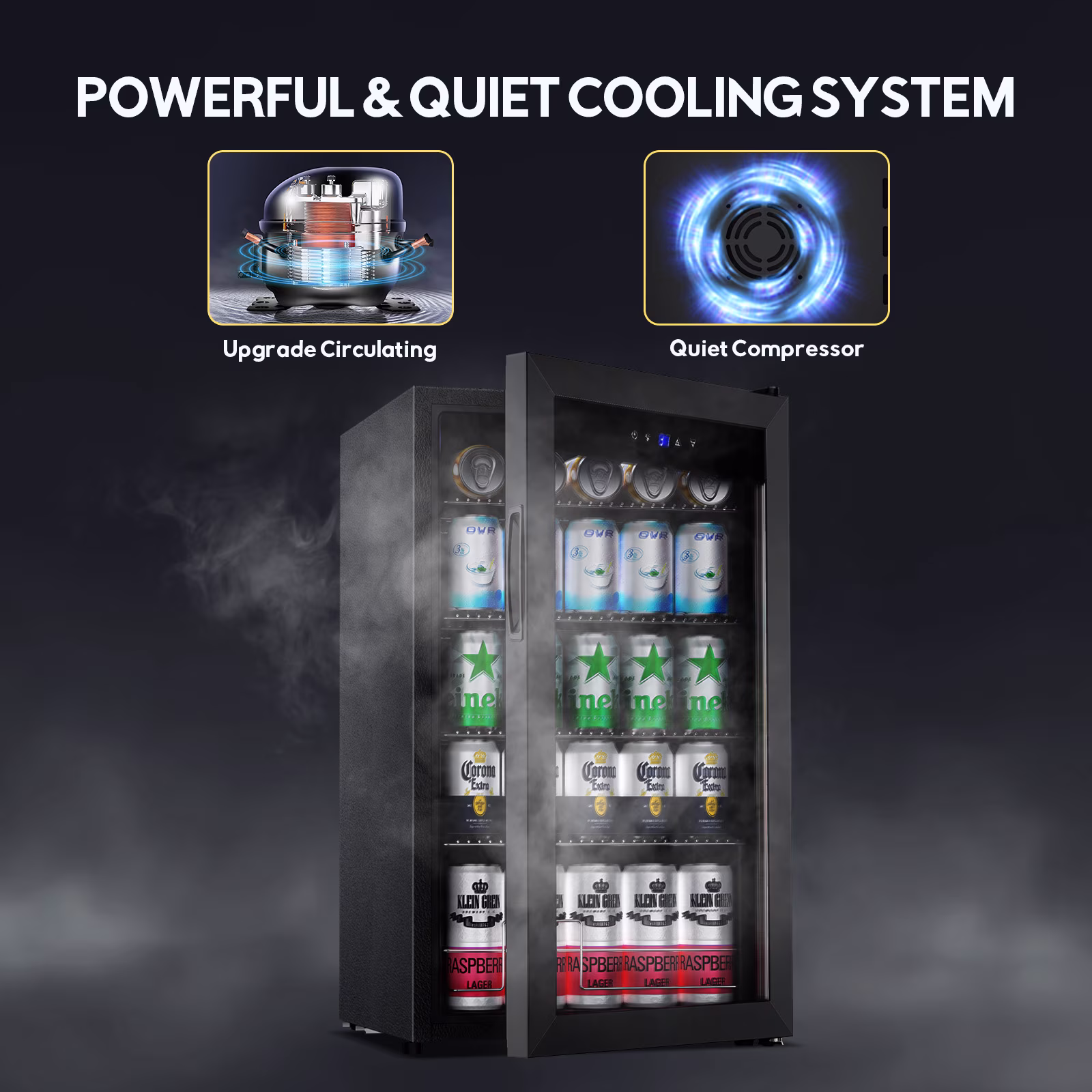 TITTLA 130 Can Beverage Refrigerator with Glass Door,3.2 Cu.ft Wine Coolers,Touch Control Panel On the Glass,Freestanding Mini Fridge,Black - Image 2