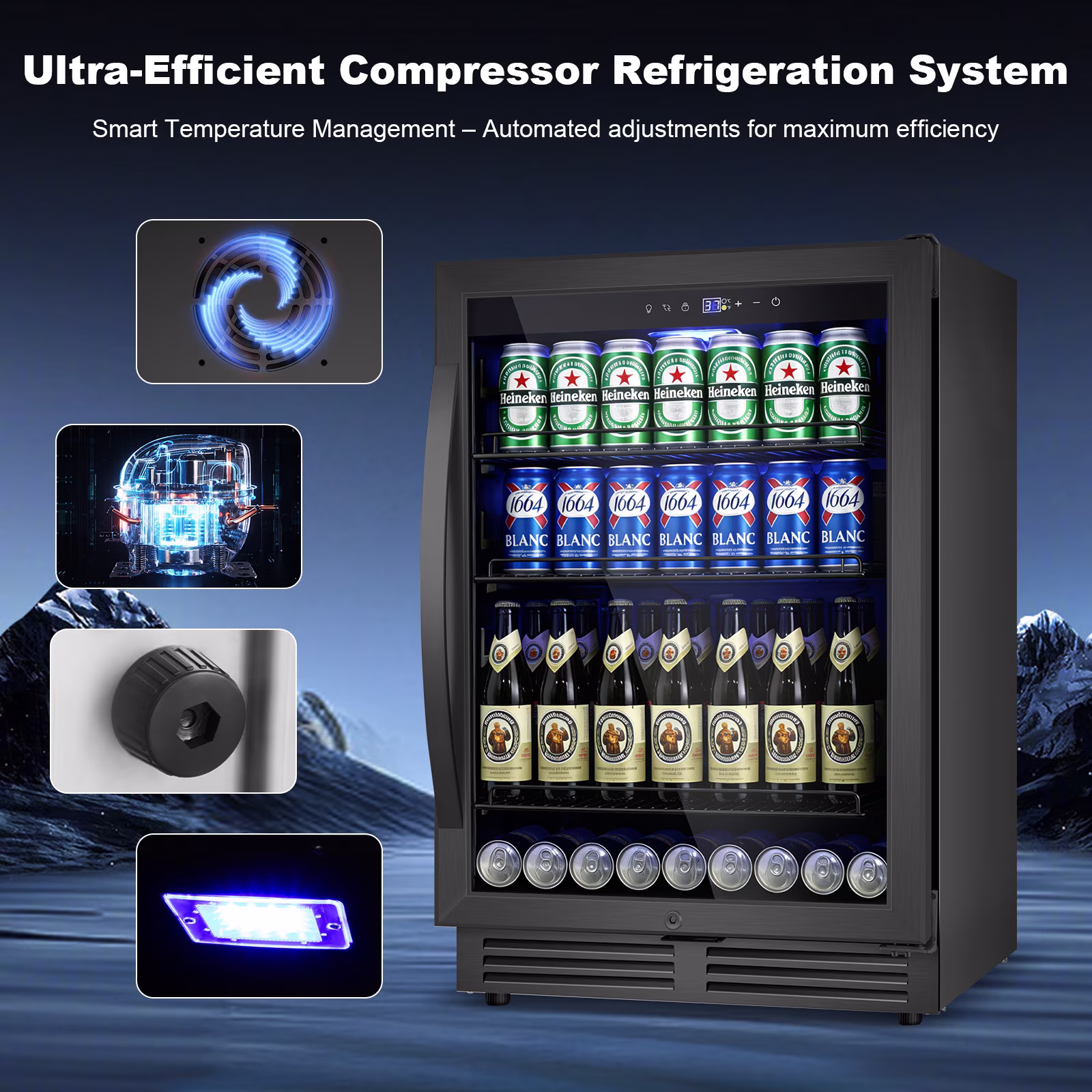 TITTLA 24 inch Beverage Refrigerator Cooler,190 Can Beverage Wine Cooler Under Counter,Black - Image 3