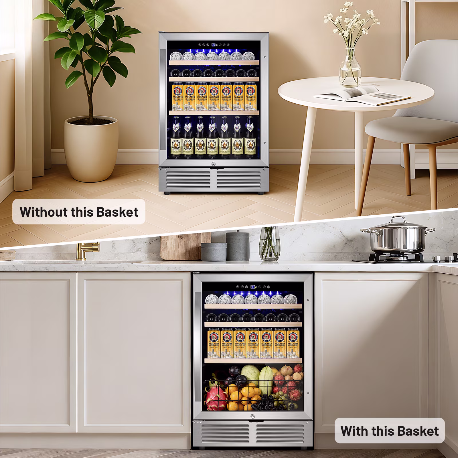 TITTLA 24 inch Beverage Refrigerator,180 Cans Under Counter Refrigerator with Glass Door for Kitchen Bar Office,Silver - Image 3