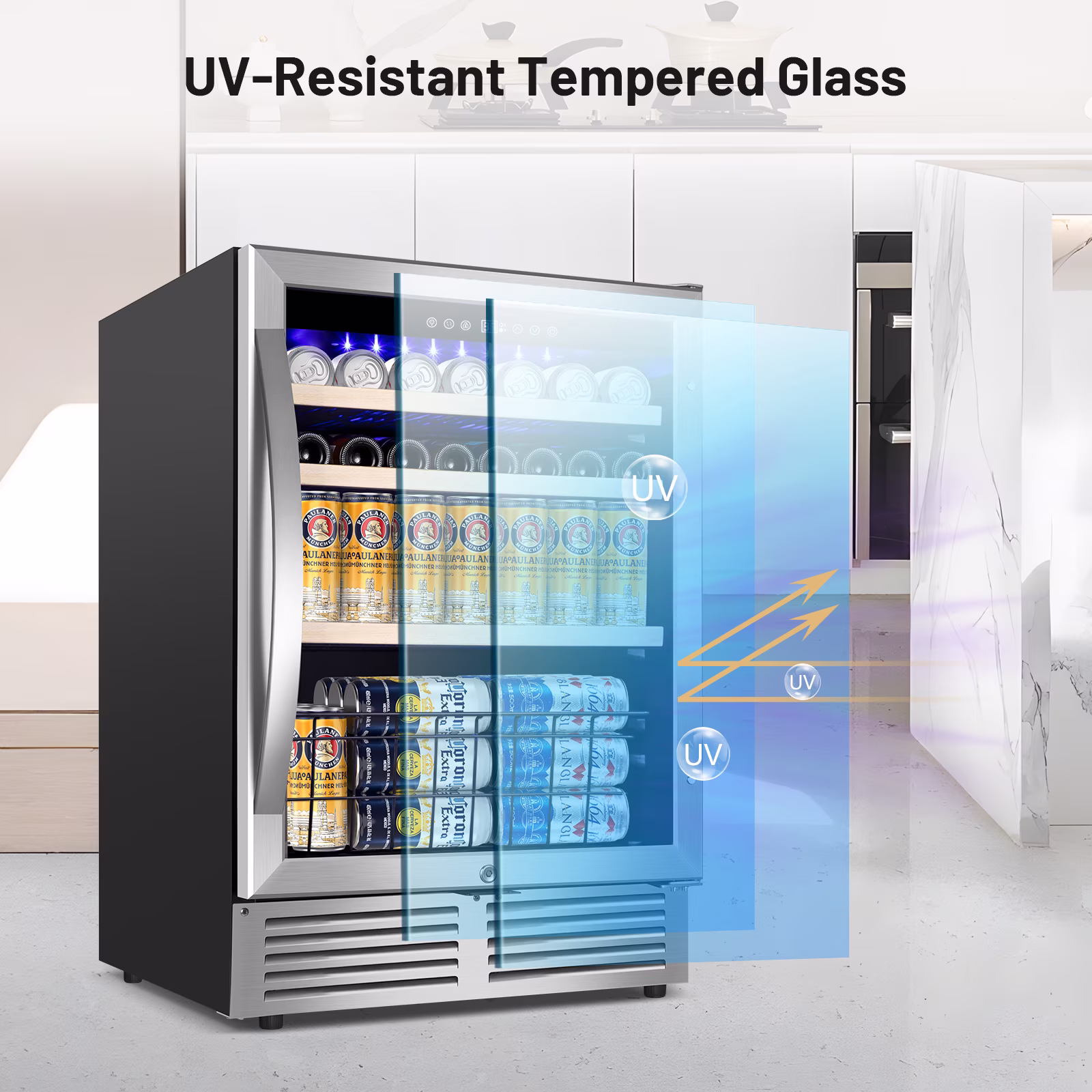 TITTLA 24 inch Beverage Refrigerator,180 Cans Under Counter Refrigerator with Glass Door for Kitchen Bar Office,Silver - Image 4