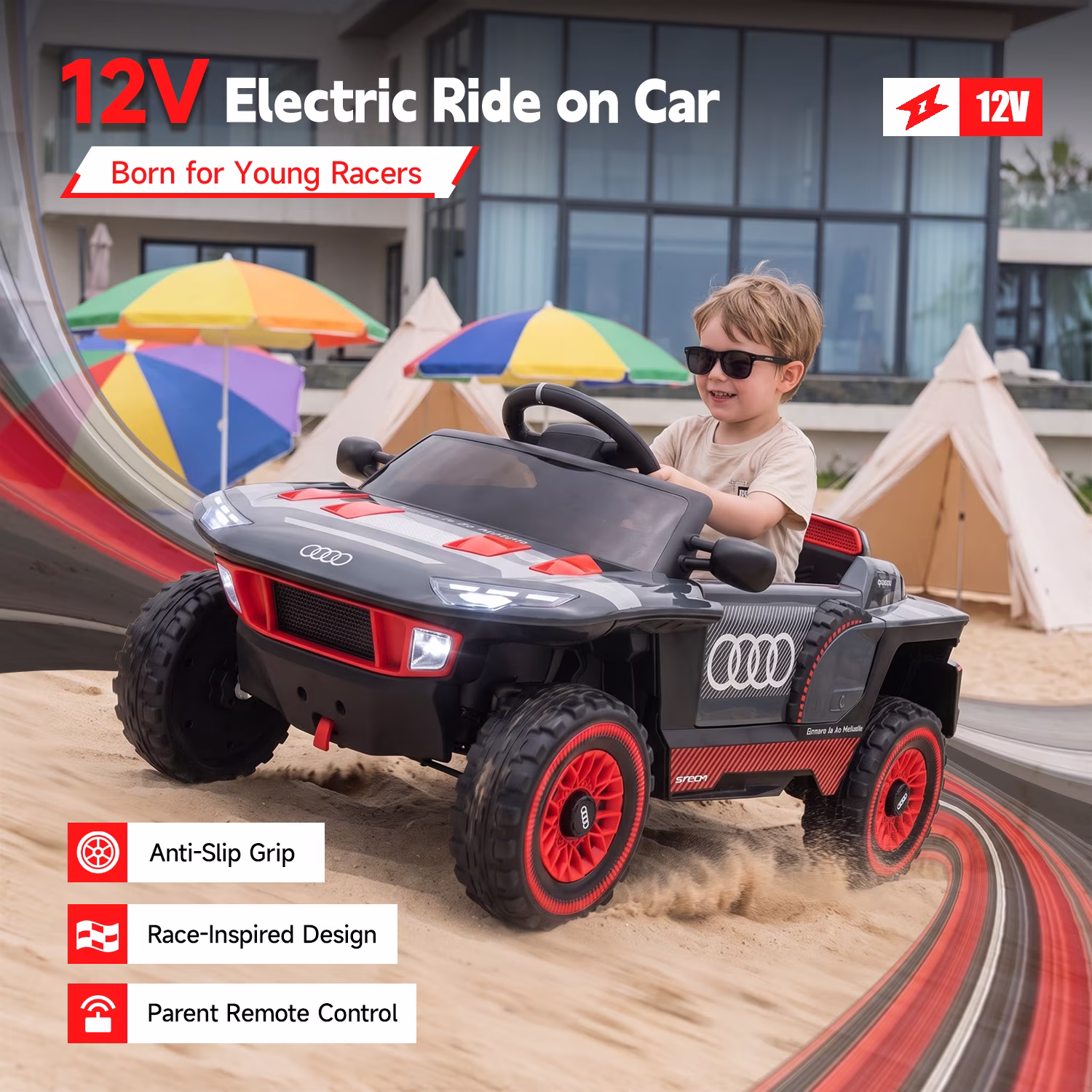 TJSTARQU 12V Kids Ride on Electric Car, Toddler Ride on Toys for Ages 1-4, Black - Image 3