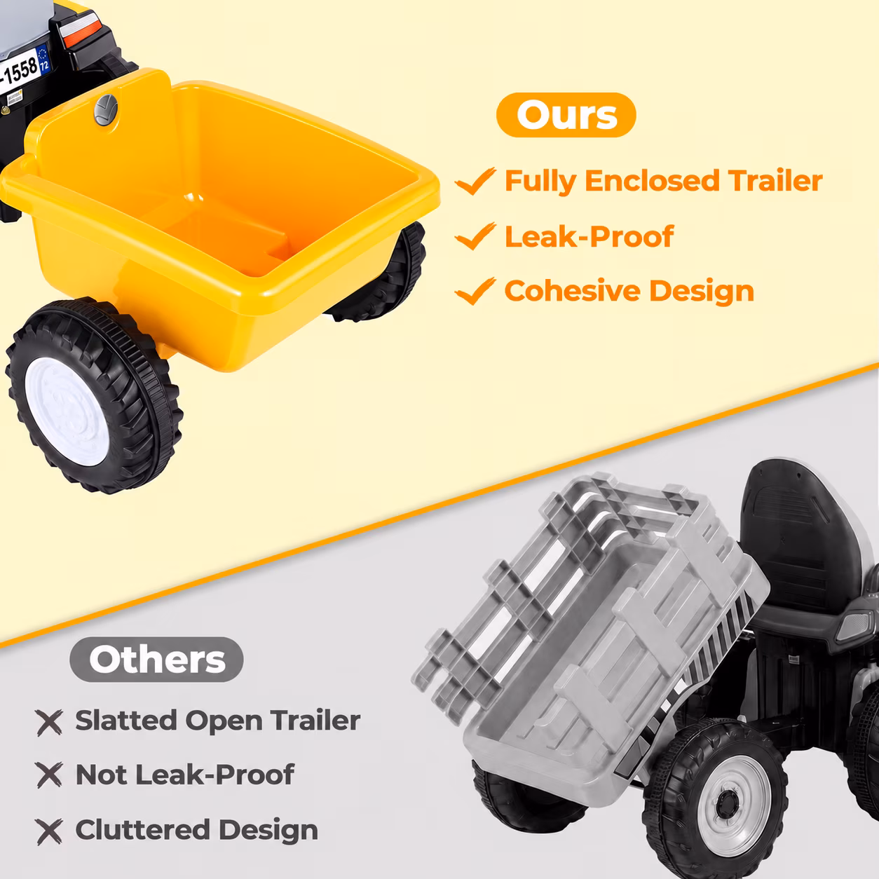 LAZY BUDDY 6V Kids Ride on Tractor with Detachable Trailer, Electric Vehicles with Headlights & Treaded Wheels - Image 3