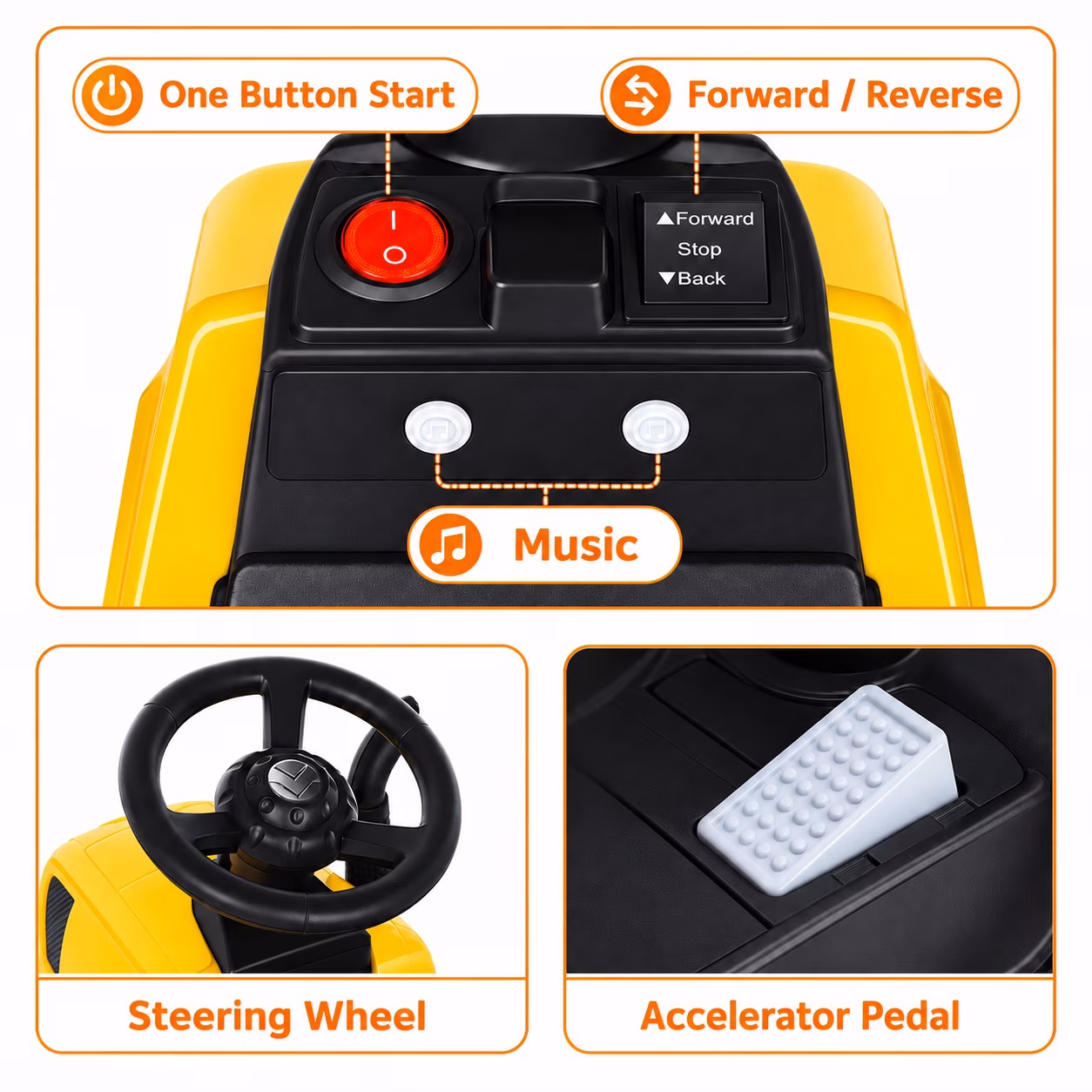 TLSUNNY 6V Kids Ride On Tractor Toy, Electric Vehicle W/ Detachable Trailer, Music, Headlights, Foot Pedal Control, Ideal Gift for Toddlers - Image 3