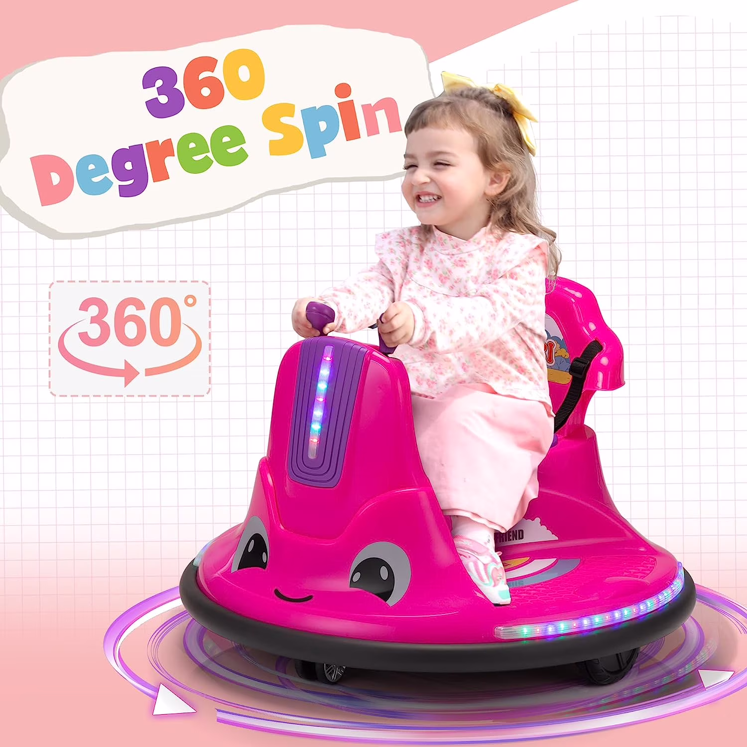 TOBBI-TOYS 12V Kids Bumper Car W/ Remote Control LED Lights 360 Spin Music for 1.5-9 Year Old Child - Image 2